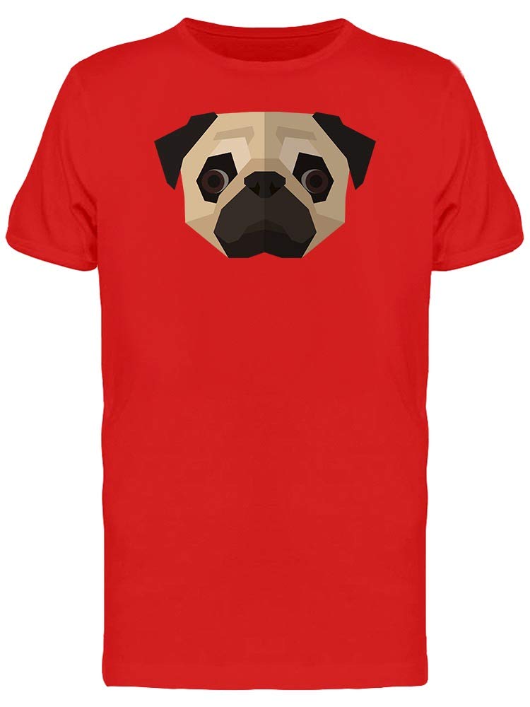 Pug Head T-Shirt for Men - Red Graphic Print Cotton Tee | Casual Wear, Dog Lover Outfit, Funny Gift Idea