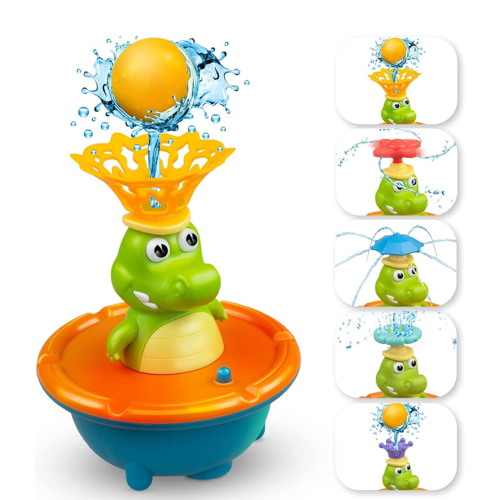 **Light Up Bath Toys for Toddlers 1-3 & Kids 4-8 - Crocodile Sprinkler Bathtub Toy with 5 Interchangeable Spout Accessories, Mold-Free Water Play for Fun Bath Time & Sensory Development**    *(Perfect for Splash Play, Early Learning, and Making Bathtime Enjoyable for Babies & Toddlers!)*