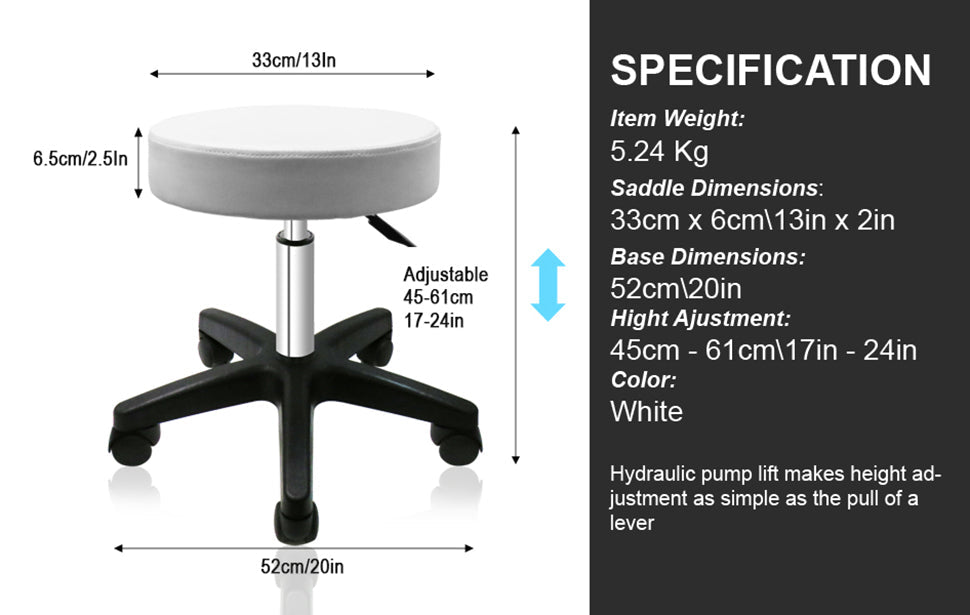 Greenlife Choice Large Hydraulic Rolling Stool RS231/2 - Adjustable Height Rolling Chair with Wheels for Salon, Tattoo & Beauty Professionals - Ergonomic Stool for Hairdressers, Barbers & Makeup Artists