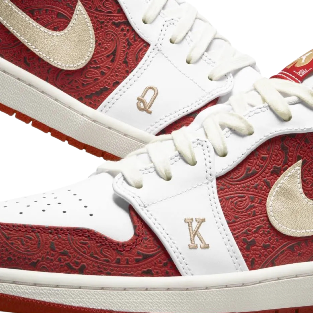 Air Jordan 1 Low Spades Sneakers - White/Metallic Gold/University Red Sail - Men's Basketball Shoes for Casual Wear & Street Fashion