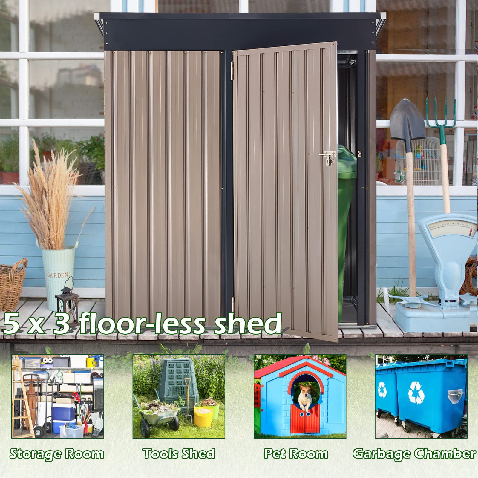 AECOJOY 5' x 3' Outdoor Metal Storage Shed - 16.6 Sq.Ft Lockable Utility Shed for Garden Tools, Lawn Equipment & Backyard Organization | Perfect for Patio, Yard & Outdoor Storage Solutions
