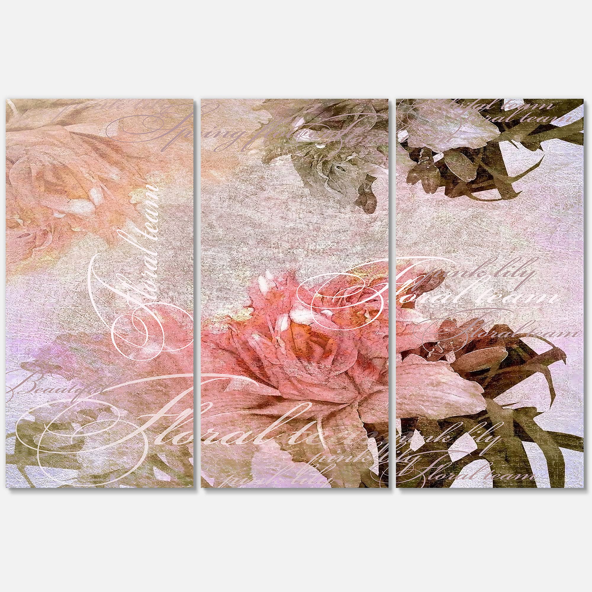 Vintage Floral Canvas Wall Art - Hand Painted Pastel Flowers Traditional Home Decor for Living Room, Bedroom & Office