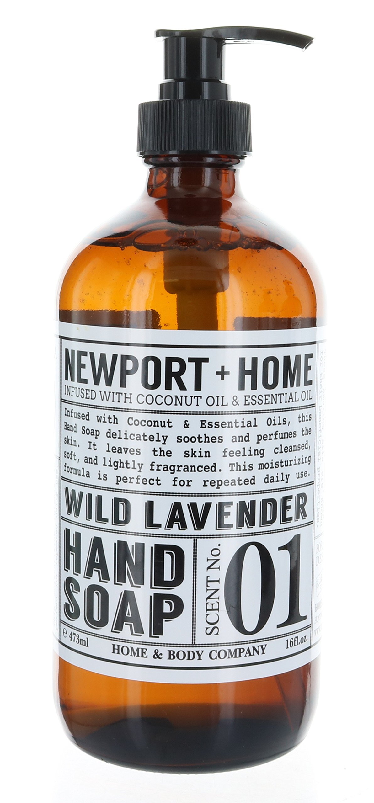 Home and Body Co Wild Lavender Hand Soap with Coconut Oil & Essential Oils - 16 oz Moisturizing Liquid Soap for Bathroom, Kitchen & Guest Washroom - Newport Home Collection