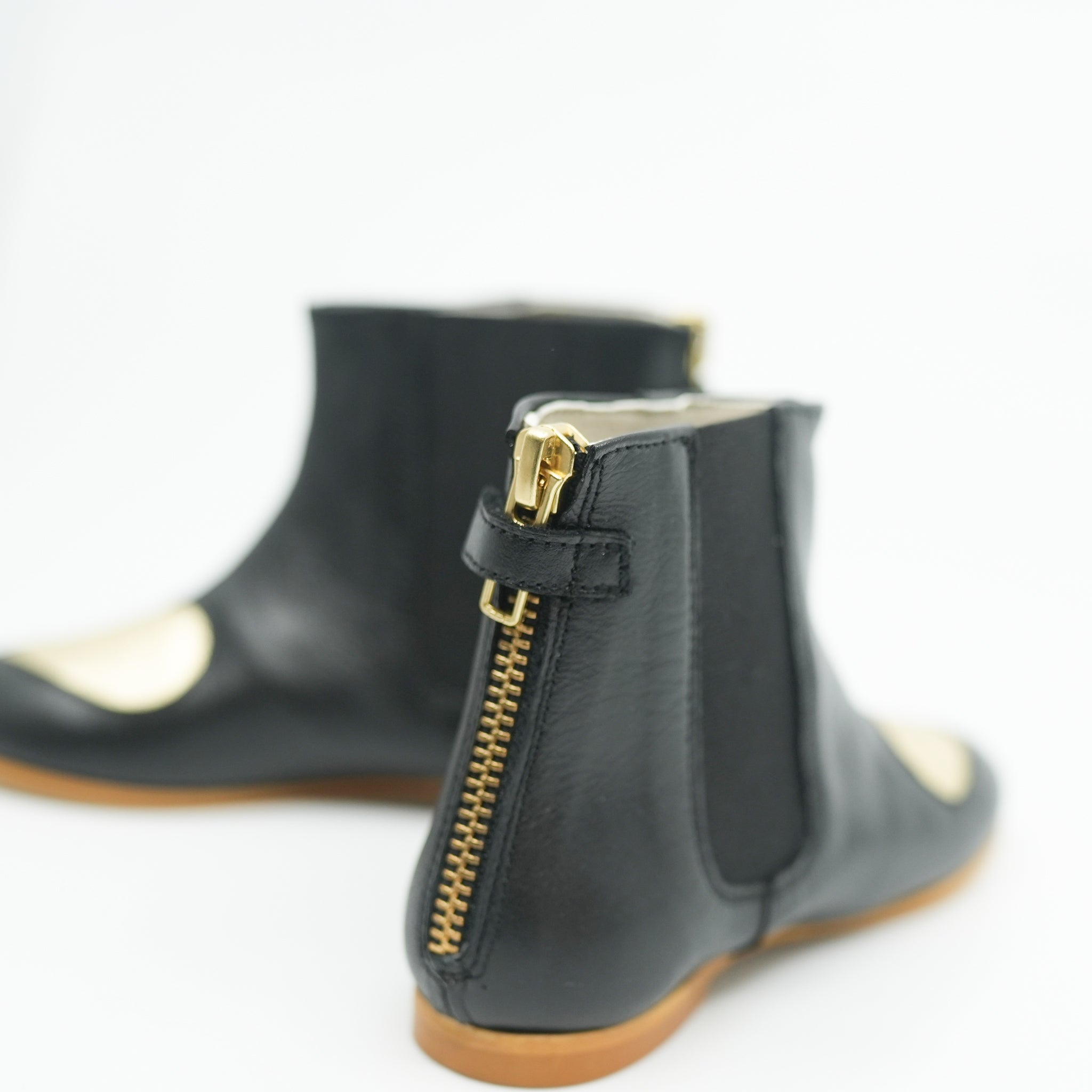 Sonatina Black and Gold Heart Zipper Boots for Women - Stylish Ankle Boots with Heart-Shaped Zipper Detail - Perfect for Date Night, Parties & Casual Outfits