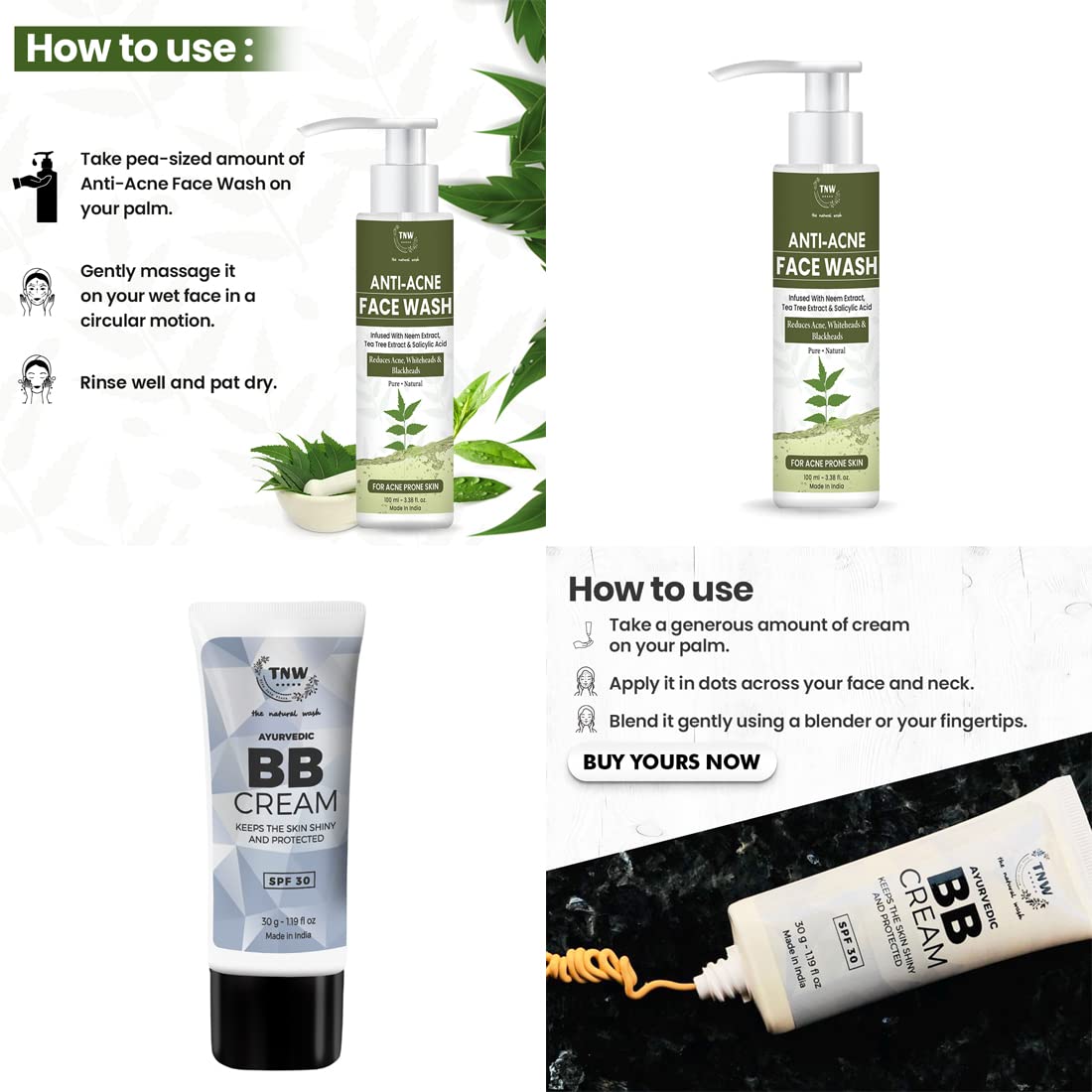 TNW Anti Acne Face Wash & BB Cream Combo - Paraben-Free for Clear Skin