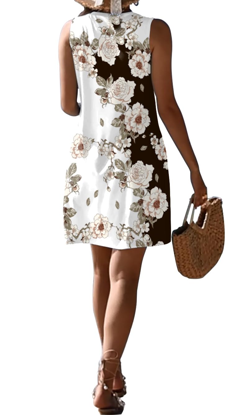 2025 Women's Pleated Front Summer Dresses - Casual Floral Print Boho Tank Sundress for Beach Vacation & Outdoor Date | Lightweight Comfortable Dress for Travel, Picnic & Summer Parties