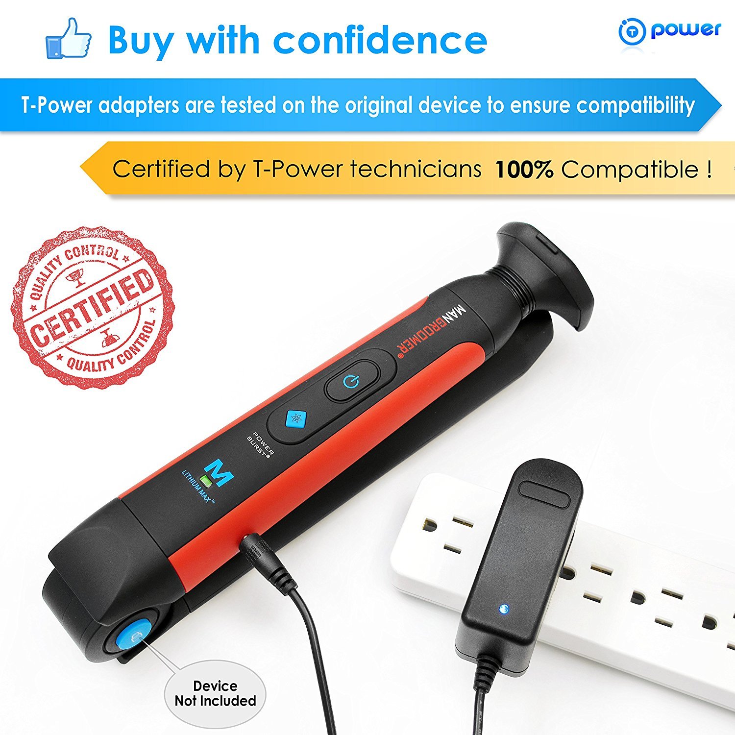 T POWER Replacement Charger for Mangroomer Lithium Max & Ultimate PRO Back Shavers - Compatible with 2 Shock Absorber Flex Heads, Power Hinge & Extreme Reach Handle - Fast Power Burst Charging | Perfect for Travel, Home Use & Gift Giving