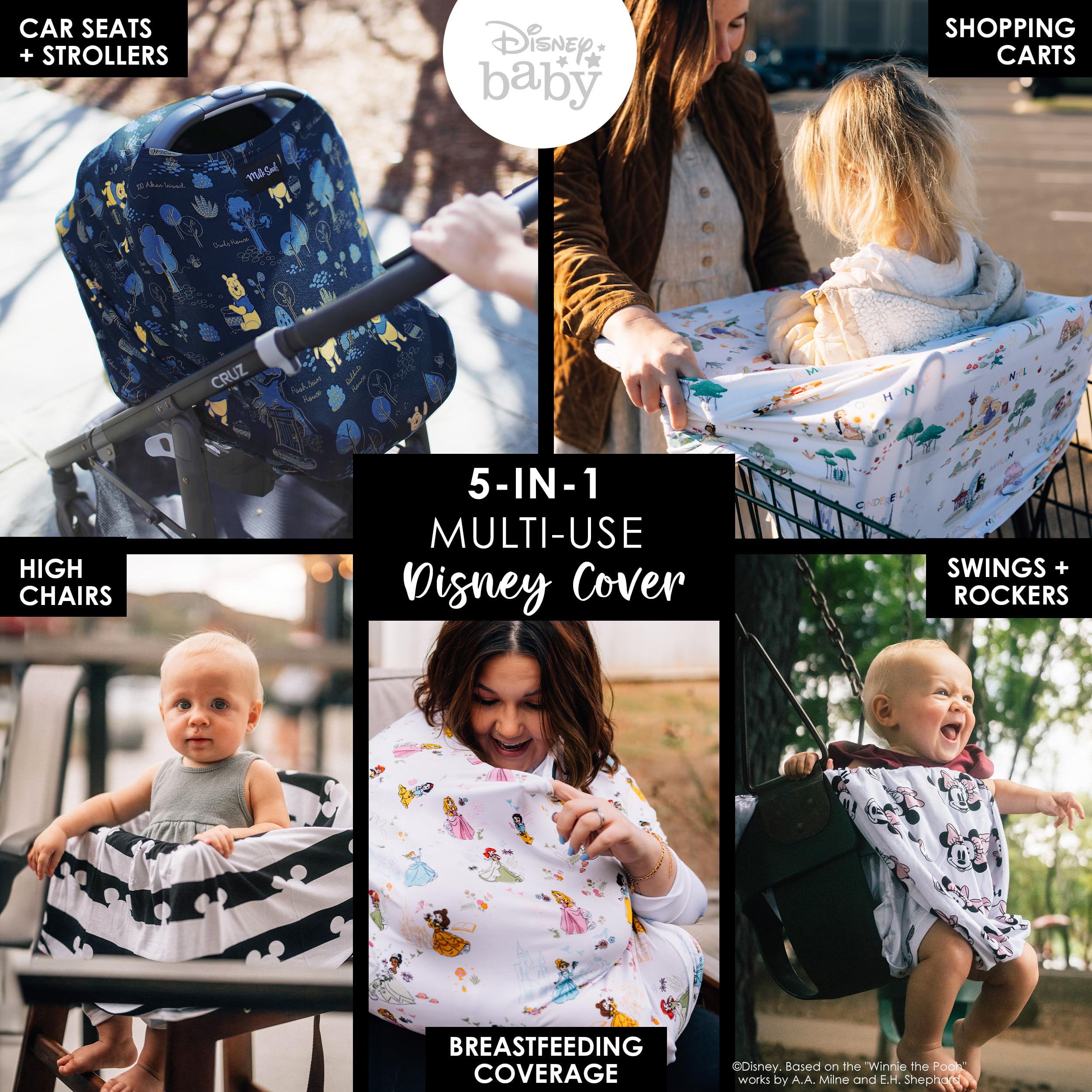 Milk Snob Original Disney Winnie The Pooh 5-in-1 Nursing Cover - Baby Car Seat Cover, Stroller Canopy, High Chair Cover, Shopping Cart Cover & Breastfeeding Privacy Cover | Newborn Essentials for Nursing Moms | Perfect for Travel, Shopping & Outdoor Activities