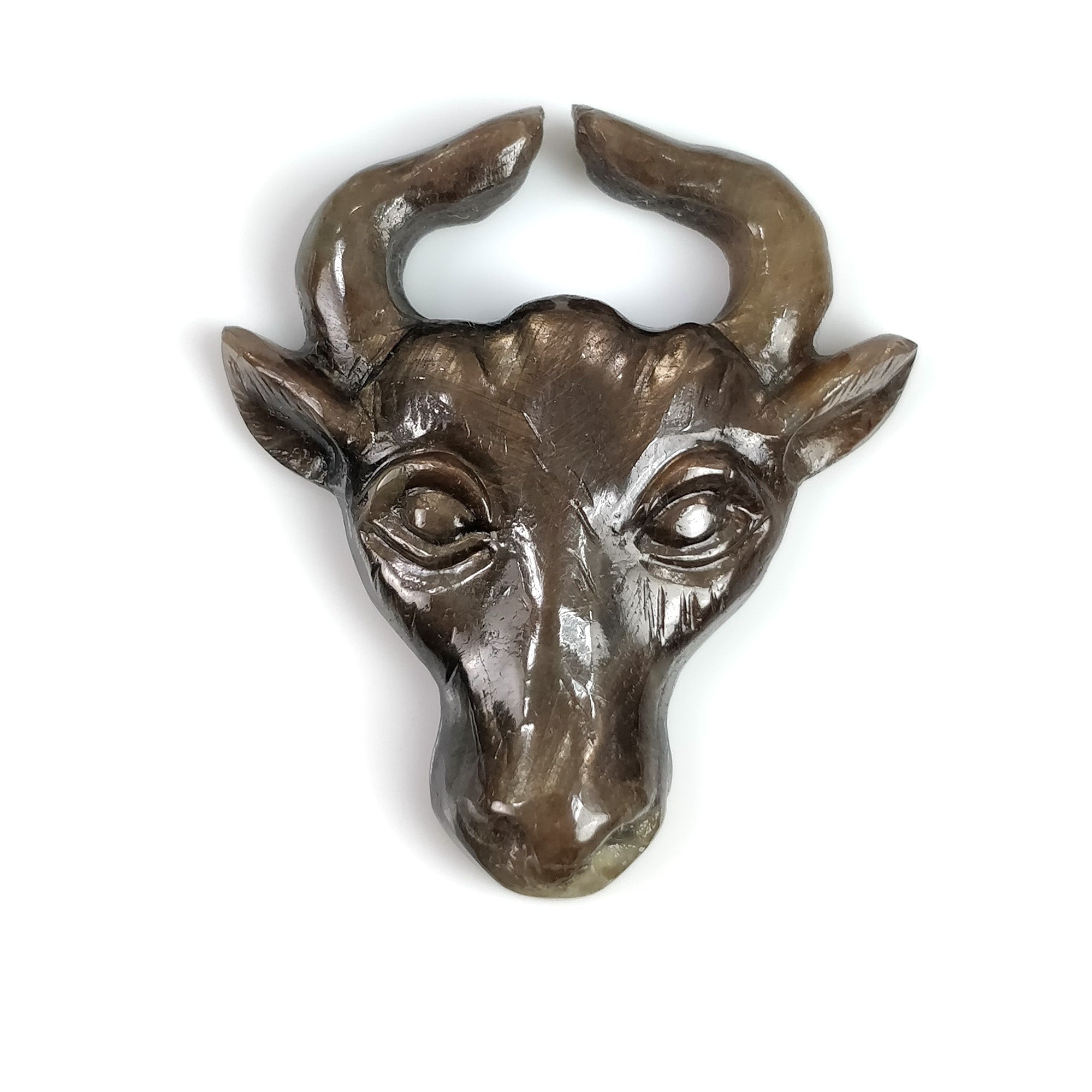 Natural Untreated Golden Brown Chocolate Sapphire Gemstone Carving - 48.70cts Hand Carved Bull's Face (36x32mm) | Unique Jewelry Making, Collectible Gemstone Art, Luxury Gift for Bull Zodiac & Animal Lovers