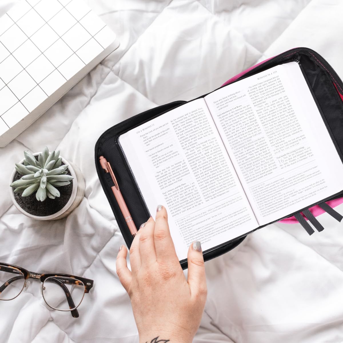 Pink Bible Cover for Women & Girls - Medium Size 9.25X6.62X1.87 Inches with Handle, Ribbon Bookmark, Pen Loop & Organizer Pockets - Perfect for Church, Bible Study, Travel & Daily Devotion