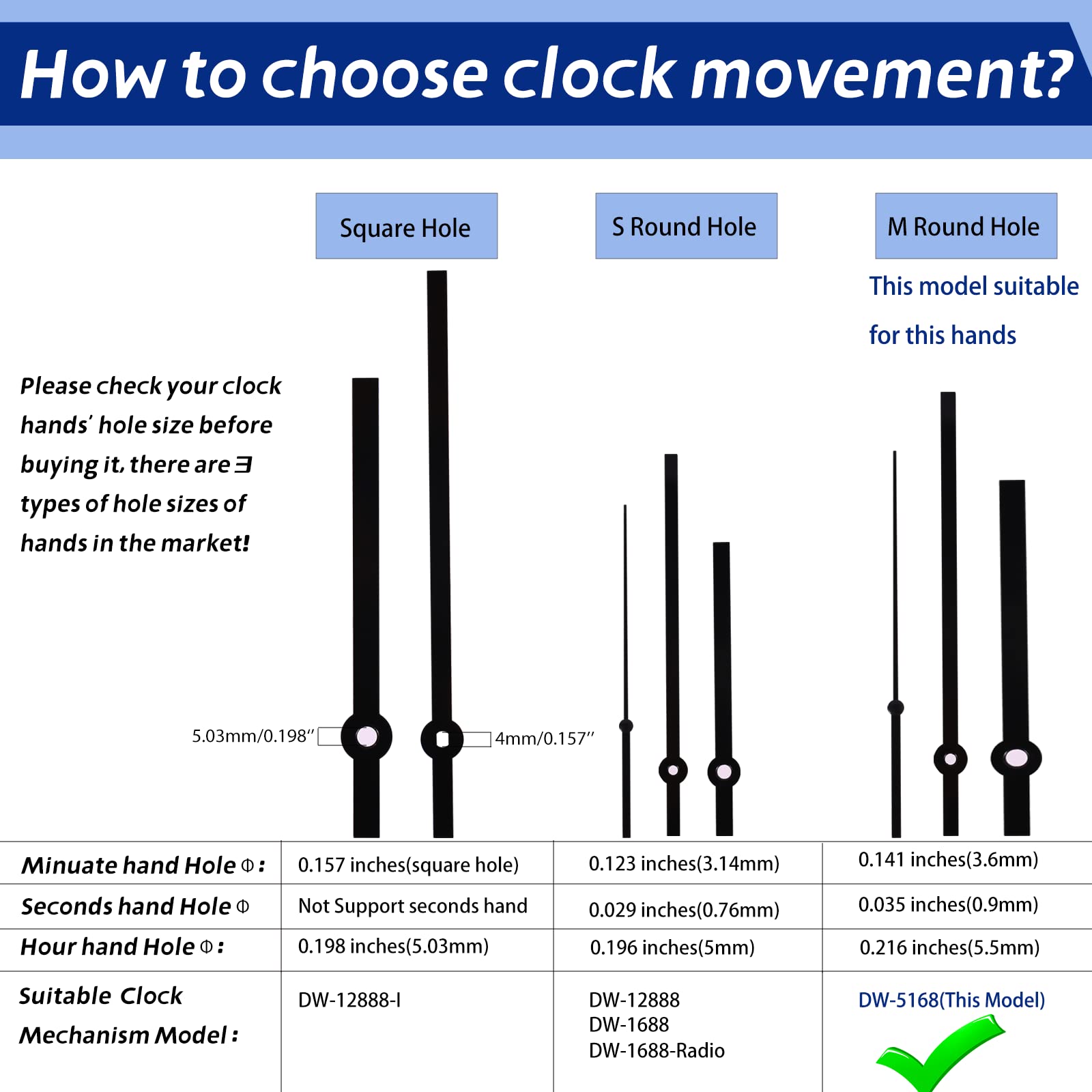Quartz Clock Movement Replacement Mechanism - DIY Wall Clock Parts with 33/64 Inch Shaft Length (No Hands Included) - Battery Operated for Home, Office & Craft Projects