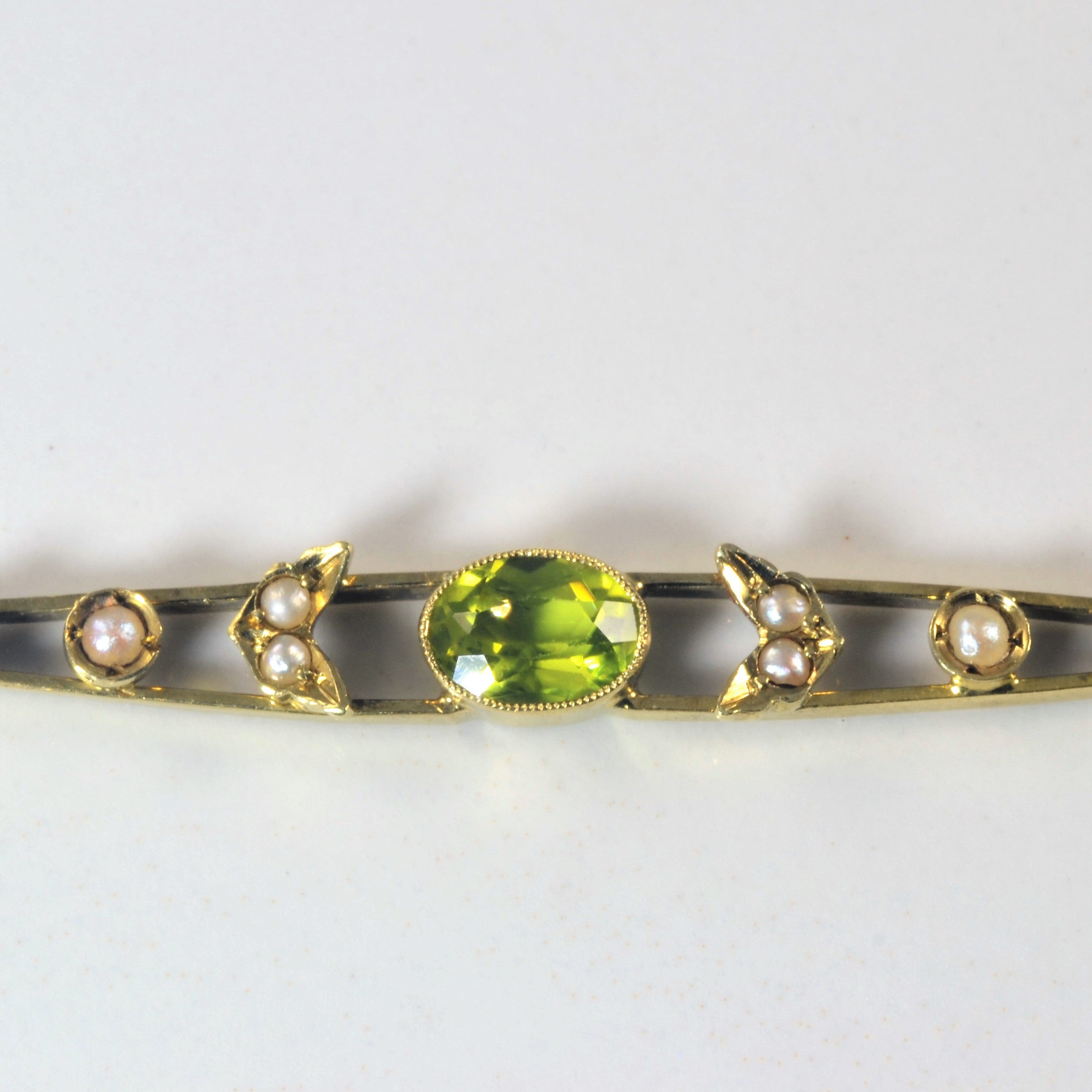 Edwardian Peridot & Pearl Bar Pendant Necklace - 0.65ct Genuine Peridot & Pearl - 18K Gold Plated - Vintage Inspired Jewelry - Perfect for Weddings, Anniversaries & Special Occasions