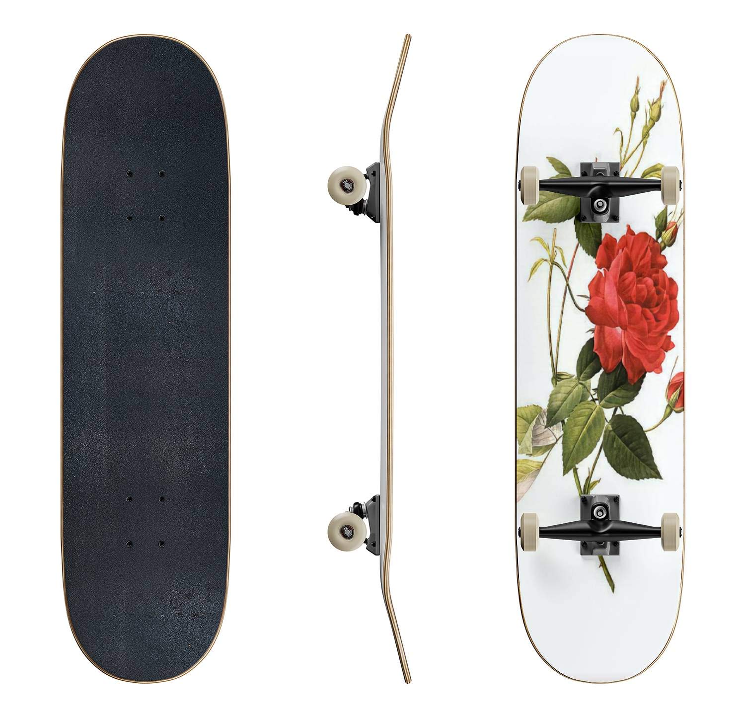 Vintage Rose Skateboard - Classic Concave Longboard with Antique Flower Design | Perfect for Beginners & Professionals | Extreme Sports, Teen Gifts, Skatepark & Street Riding