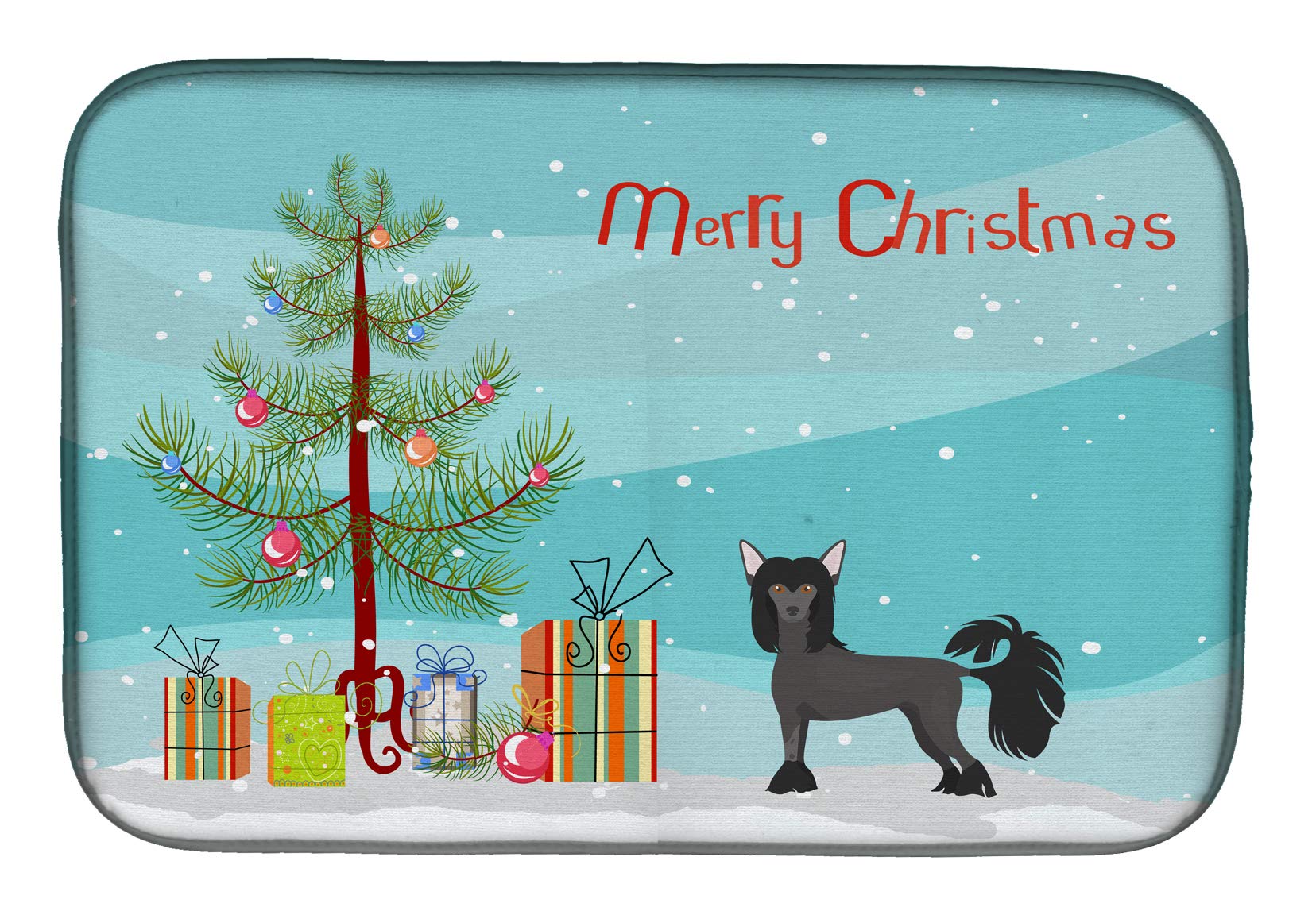 Chinese Crested Dog Christmas Tree Dish Drying Mat - Absorbent Kitchen Counter Drying Pad, Non-Slip Dish Drainer Mat for Countertop, 14 x 21 Inches, Multicolor - Perfect for Holiday Kitchen Decor & Dish Drying
