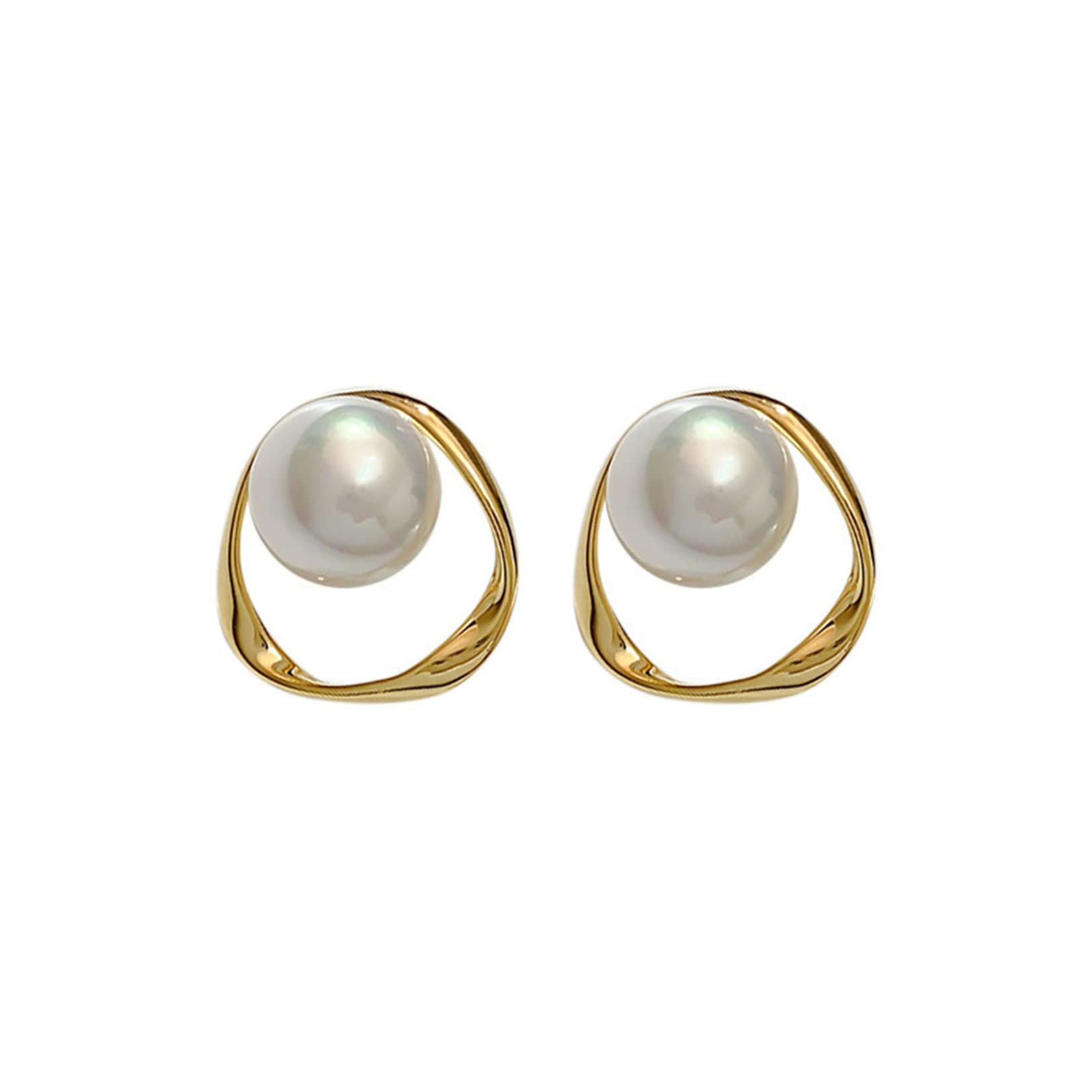 Pearl Stud Earrings for Women - Geometric Gold Freshwater Pearl Jewelry Set, Elegant Retro Dangle Earrings, Perfect Gift for Her | Ideal for Weddings, Parties & Daily Wear