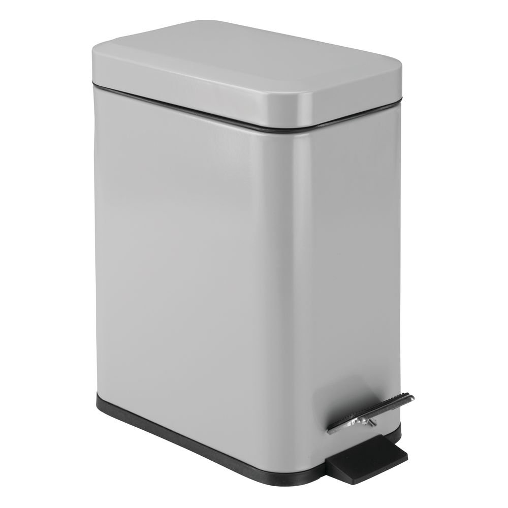 InterDesign 5L Rectangle Step Trash Can with Lid - Black | Space-Saving Kitchen & Bathroom Waste Bin for Small Spaces