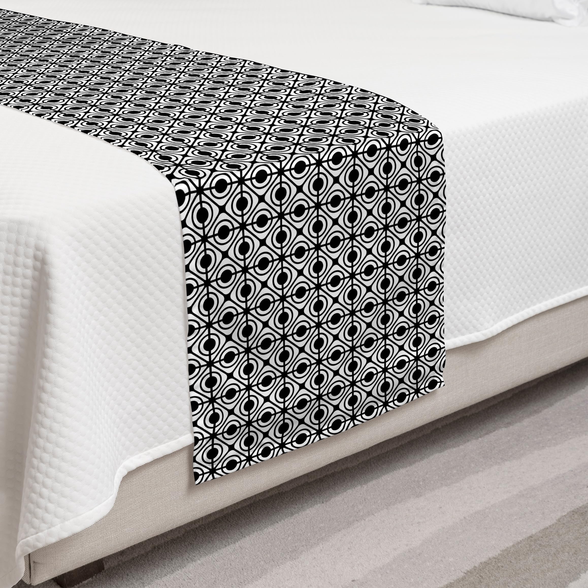 Ambesonne Geometric Bed Runner - Retro Black and White Diamond Pattern Decorative Bed Scarf for Hotels, Homes & Guest Rooms | Perfect for Modern Bedroom Decor and Luxury Bedding Accents