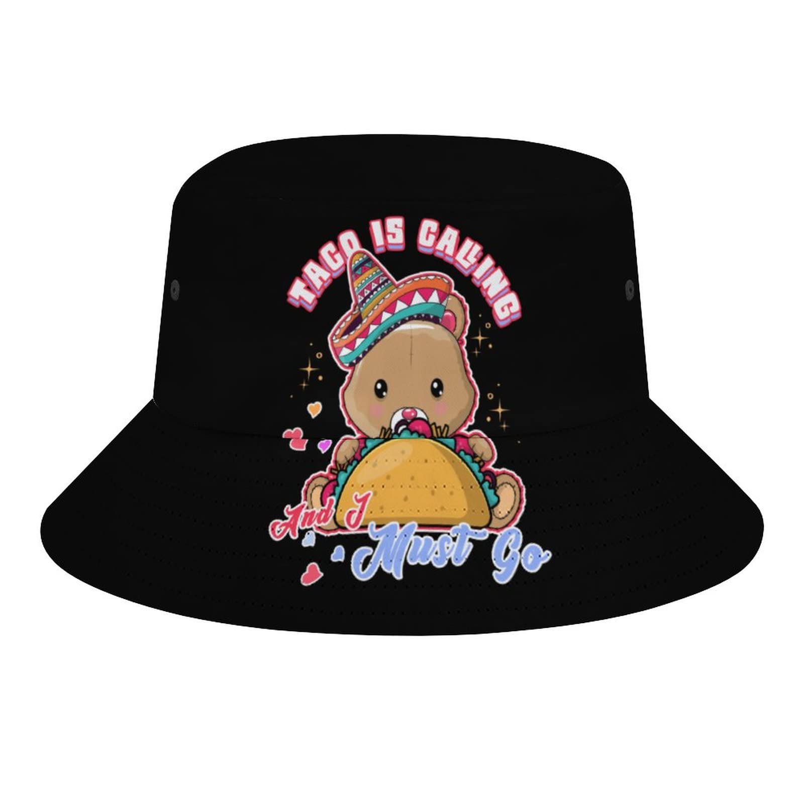 Stylish Unisex Packable Bucket Hat for Women & Men - Taco Print Beach Sun Hat for Fishing, Travel & Outdoor Summer Activities