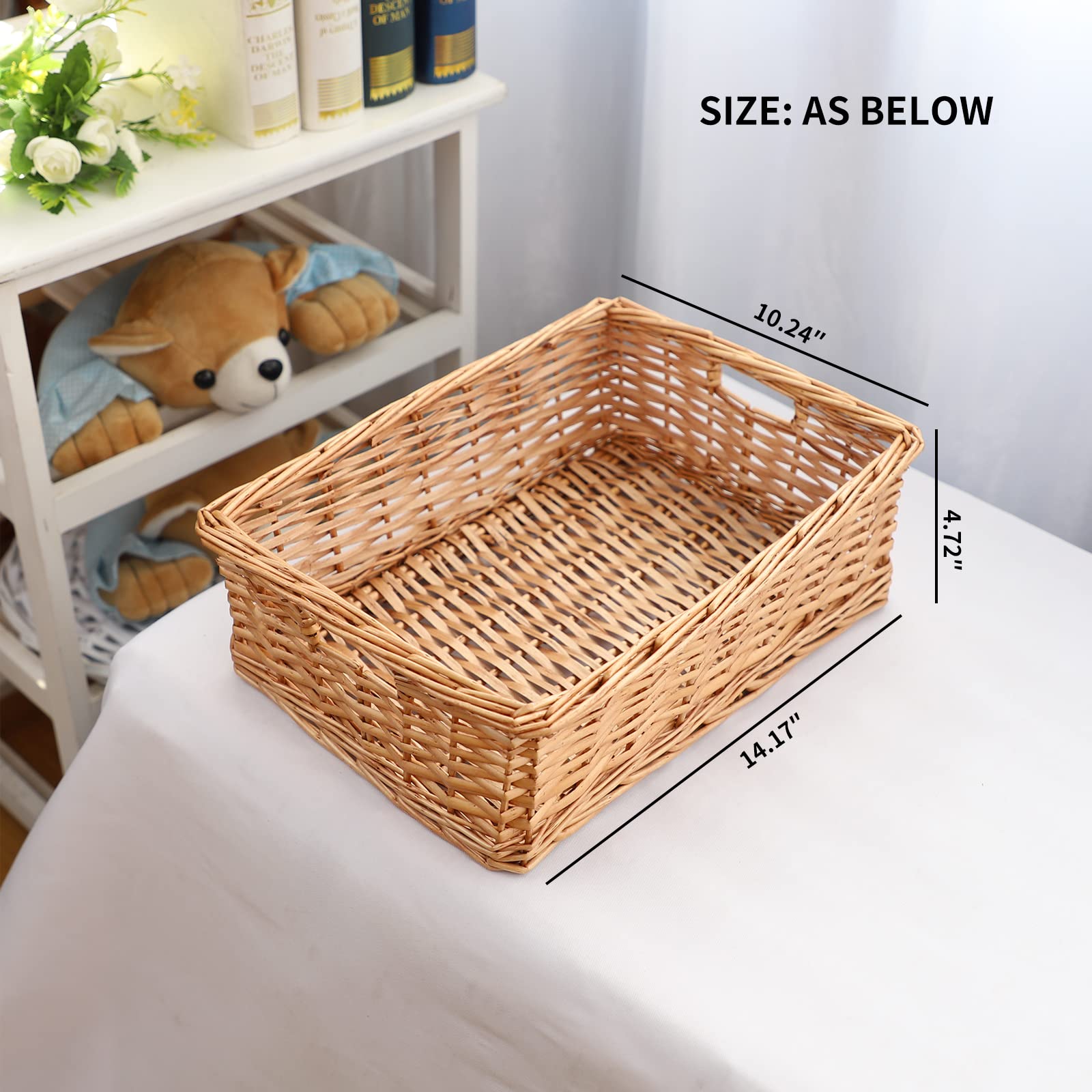 Rectangular Wicker Storage Basket with Handle - Woven Rattan Organizer for Bathroom, Bedroom, Living Room & Pantry - Perfect for Home Organization & Decoration