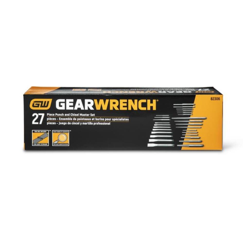 GEARWRENCH 27-Piece Large Chrome Punch & Chisel Set (82306) – Professional Tool Kit for Metalworking, Woodworking & Automotive Repair