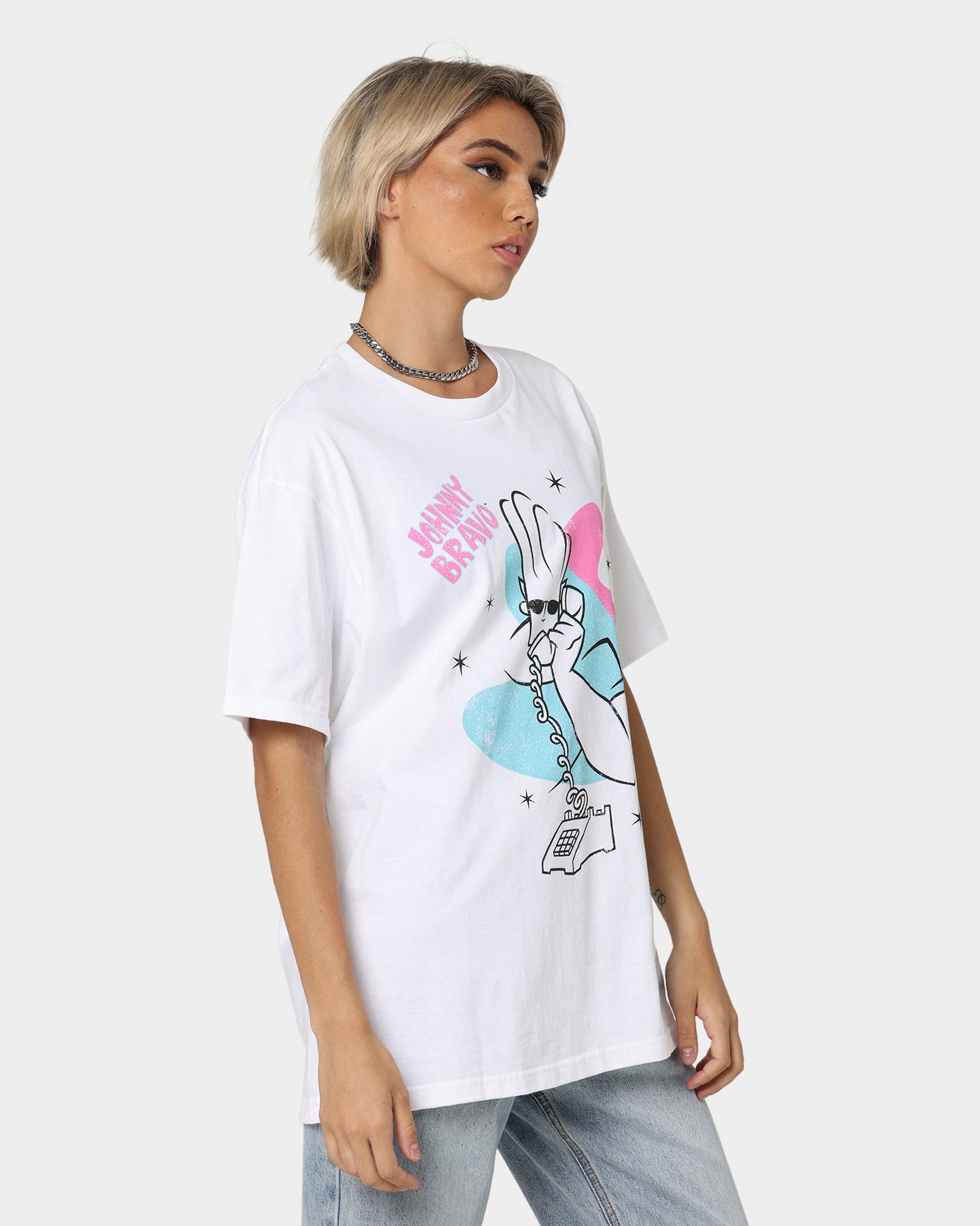 Johnny Bravo Dial A Hunk Graphic T-Shirt - Vintage White Cotton Tee for Men - Perfect for Casual Wear, Cosplay & 90s Retro Parties