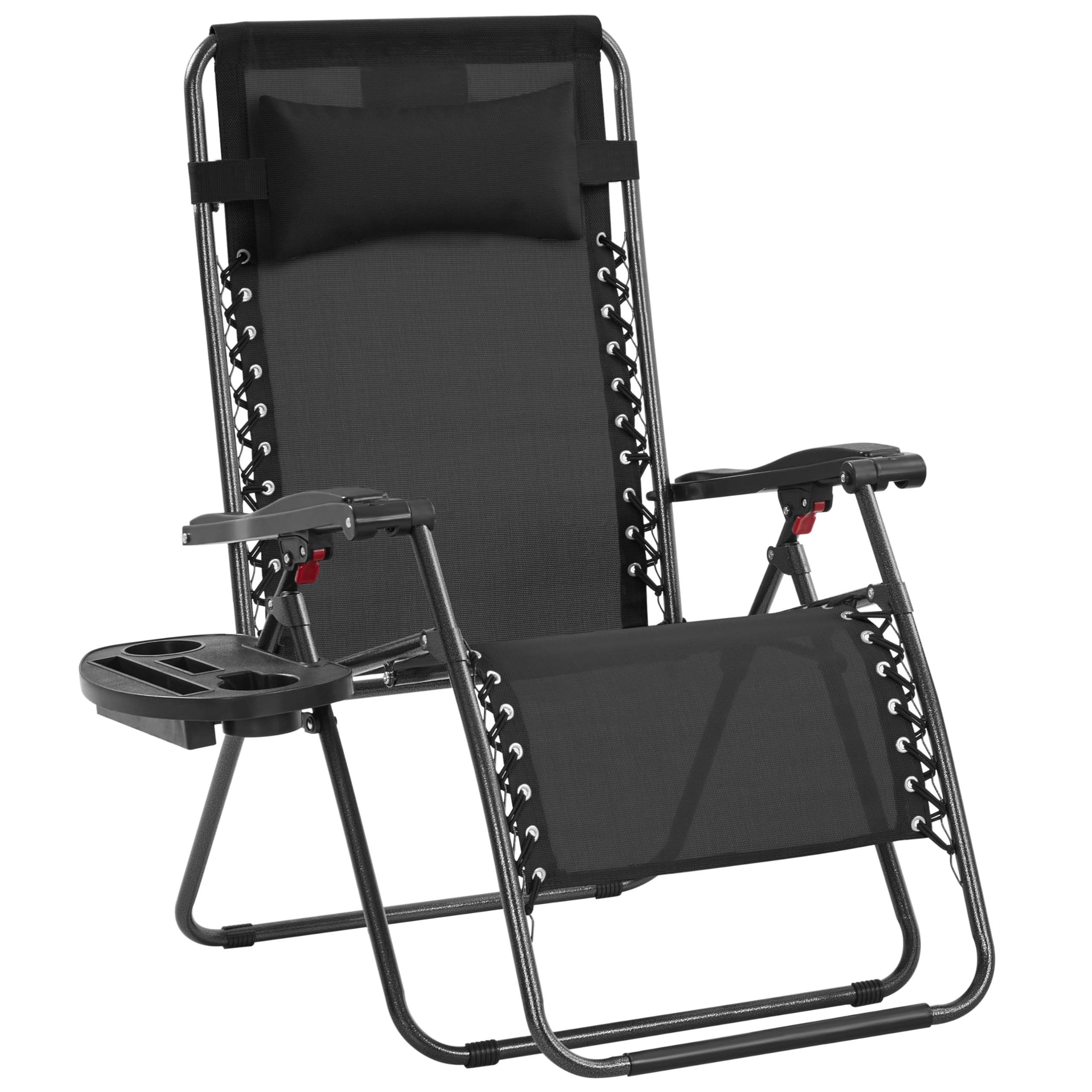 Yaheetech 29 Inch Zero Gravity Chair with Pillow, Cup Holder & Carry Strap - Adjustable Foldable Reclining Lounge Chair for Outdoor, Patio, Lawn, Poolside, Beach - Black (1 Pack) - Perfect for Relaxing, Sunbathing and Backyard Lounging