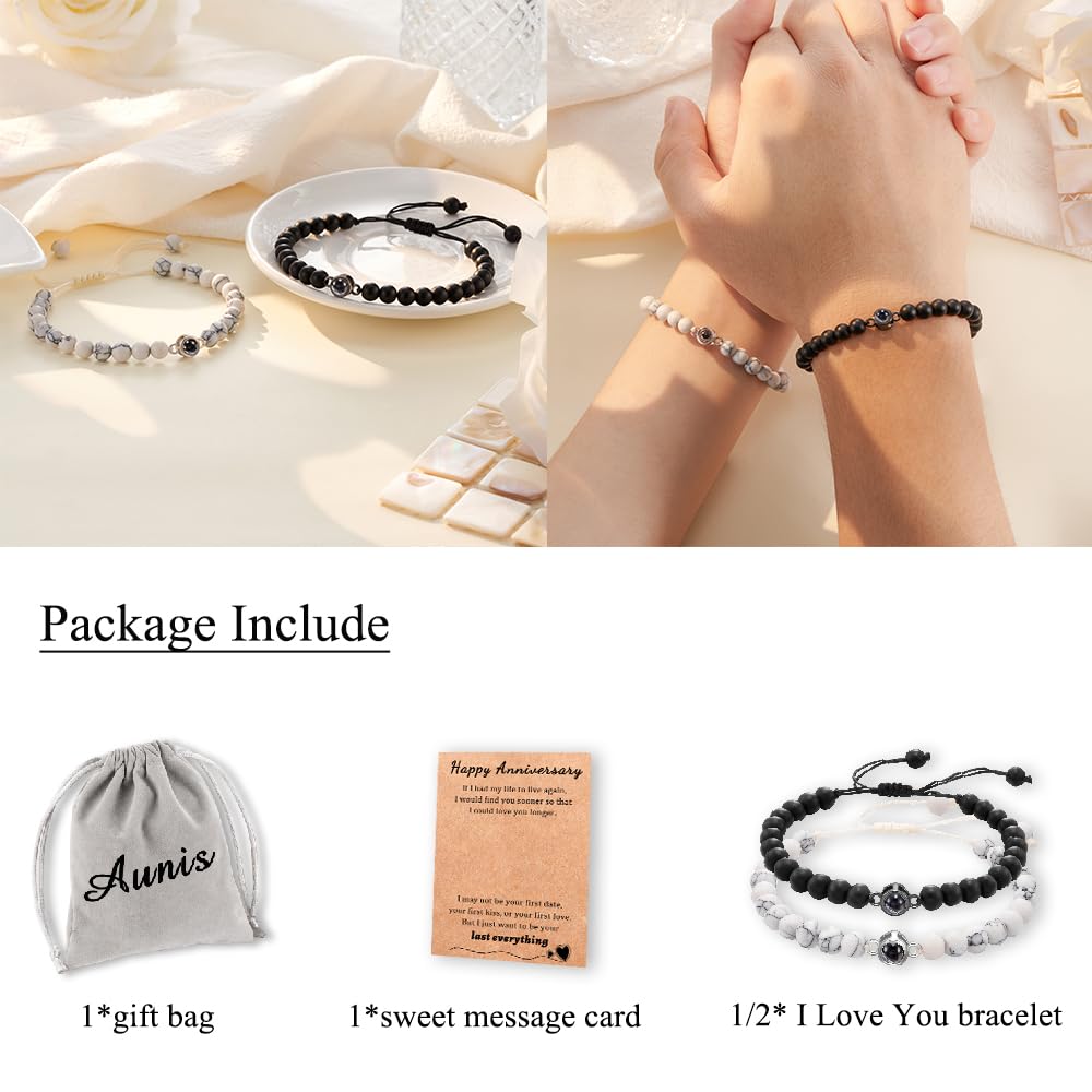 Romantic Aunis Anniversary & Valentine's Jewelry Gift Set for Couples - 'I Love You' in 100 Languages Engraved - Perfect for Him & Her - Ideal for Anniversaries, Valentine's Day & Romantic Occasions