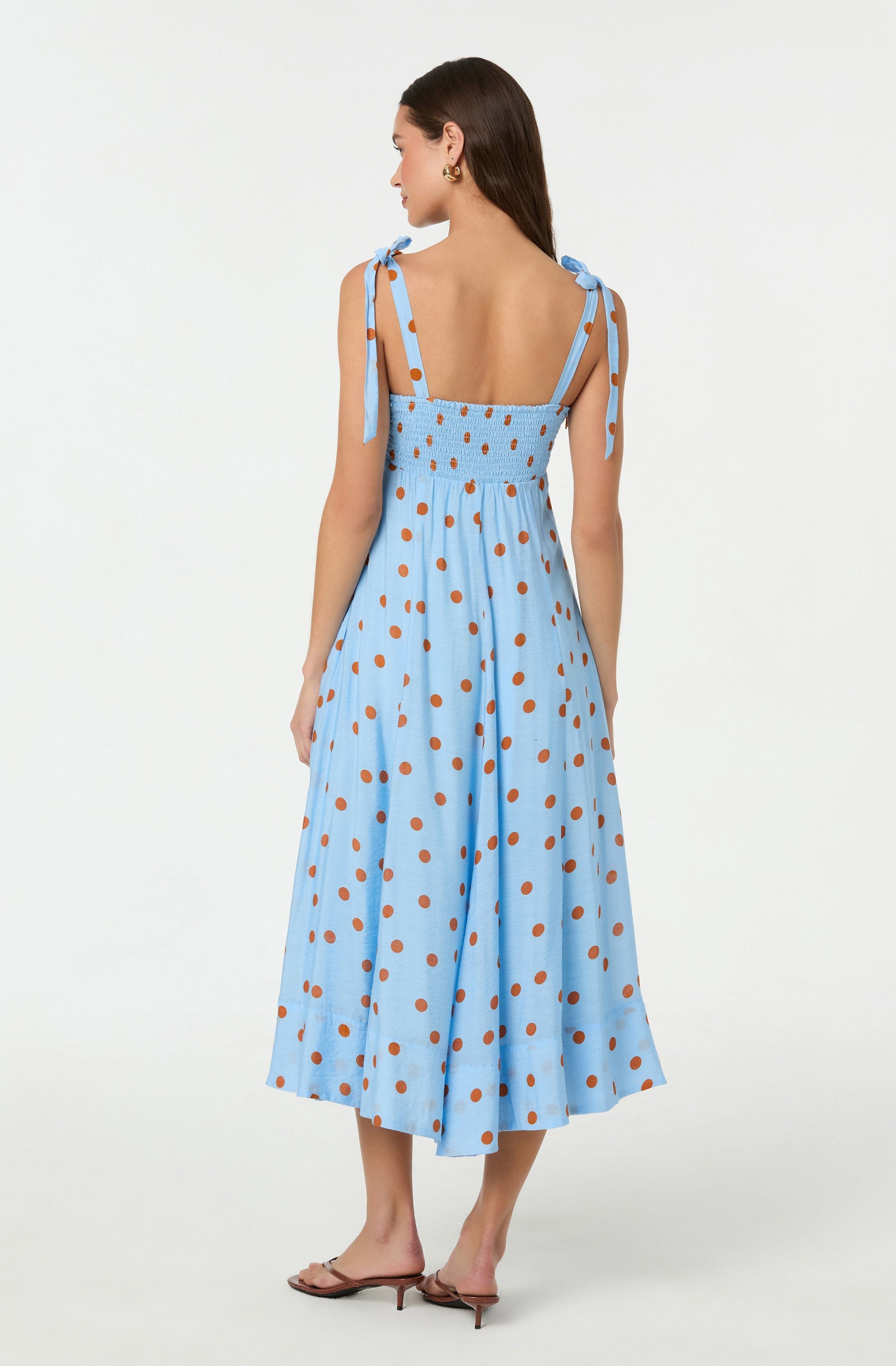 Lilliana Polka Dot Midi Dress - Women's Floral Print Summer Dress with Short Sleeves - Perfect for Beach Vacations, Date Nights & Casual Outings