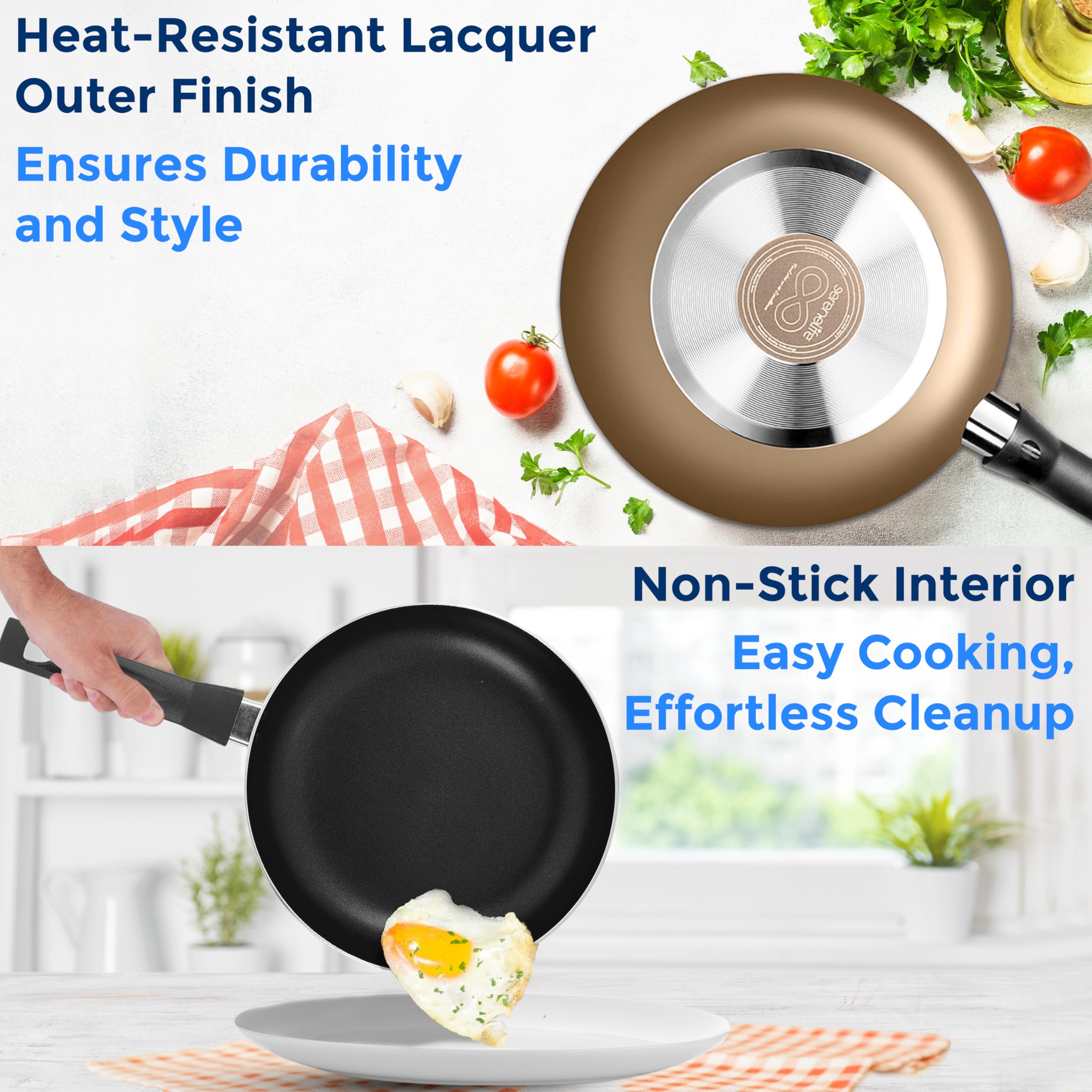 SereneLife 20-Piece Kitchen Cookware Set - Nonstick Pots & Pans with Tempered Glass Lids, Cooking Utensils & Knife Set in Gold for Home & Restaurant Use | Perfect for Frying, Boiling & Meal Prep