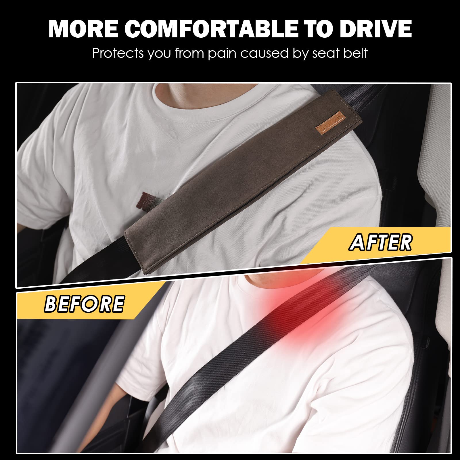 2 PCS Premium Leather Car Seatbelt Covers for Adults - Soft Shoulder Pad Protector for Women & Men - Comfortable Driving Accessories for Long Trips & Daily Commute (Mocha Brown)