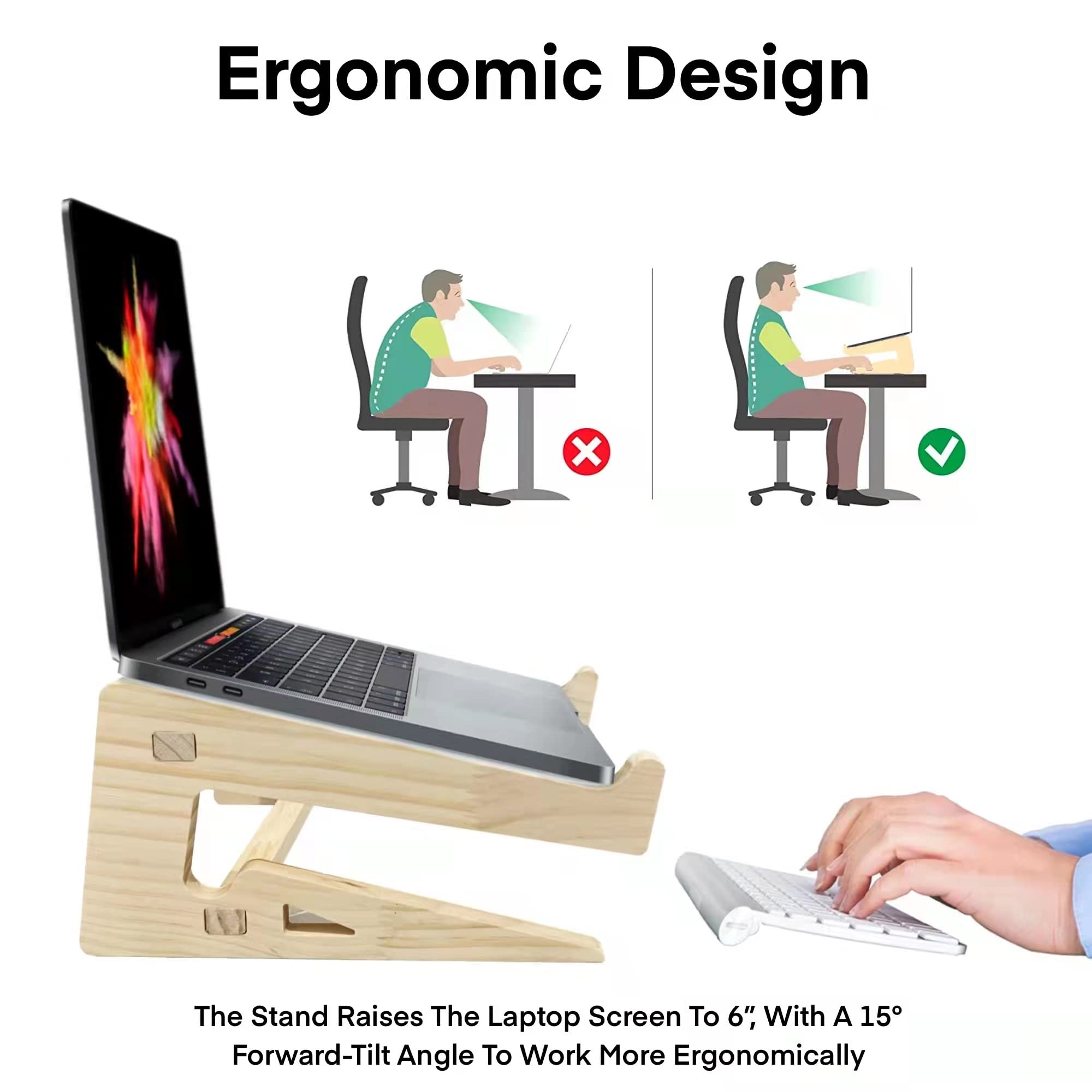 Ergonomic Wooden Laptop Stand - Adjustable Vertical Notebook Holder for MacBook, Dell, HP, Chromebook & More - Perfect for Home Office, Workspace & Bed Use