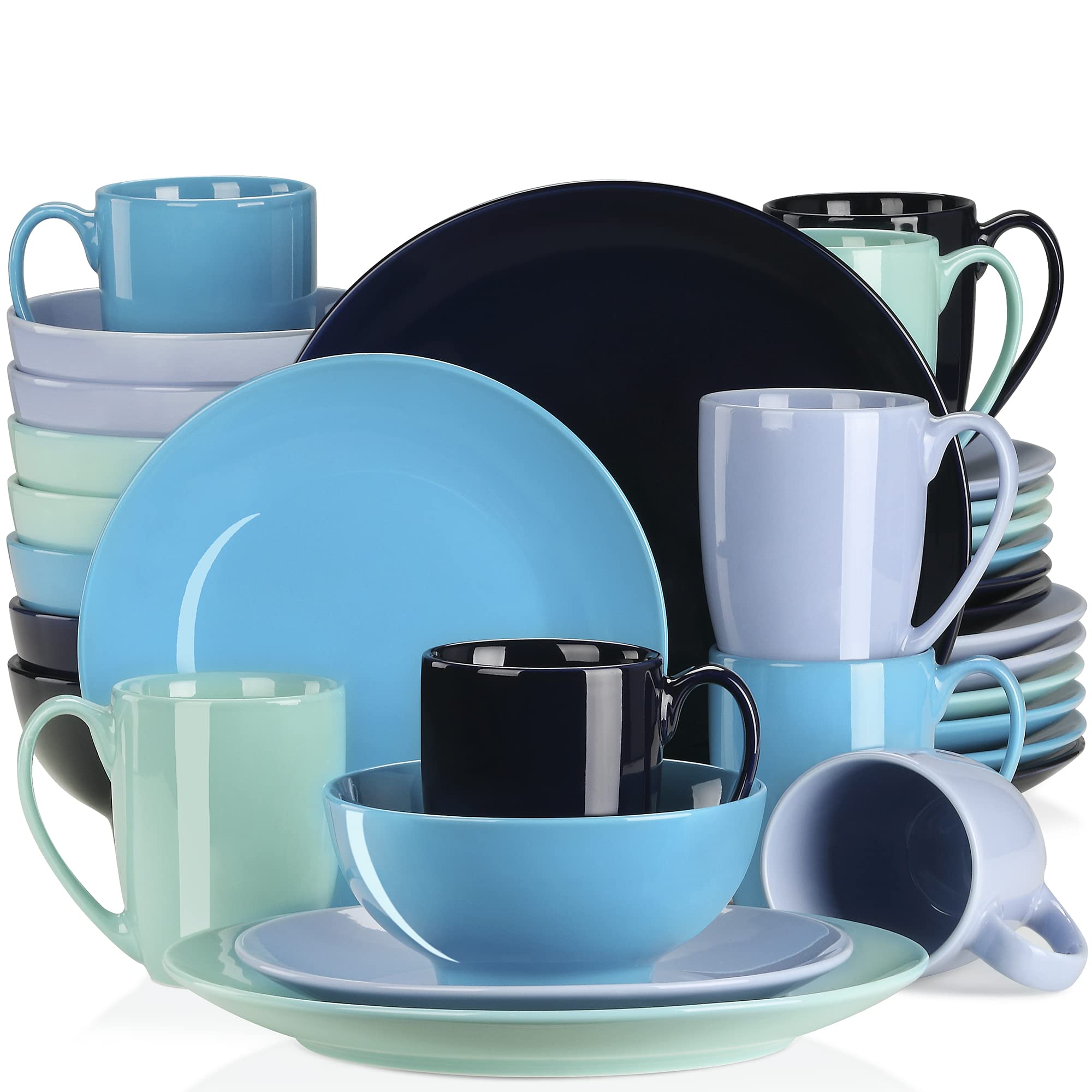 32-Piece Porcelain Dinnerware Set for 8 - Plates, Bowls & Mugs - LOVECASA Blue Dish Set - Dishwasher & Microwave Safe - Perfect for Family Dinners, Parties & Everyday Use