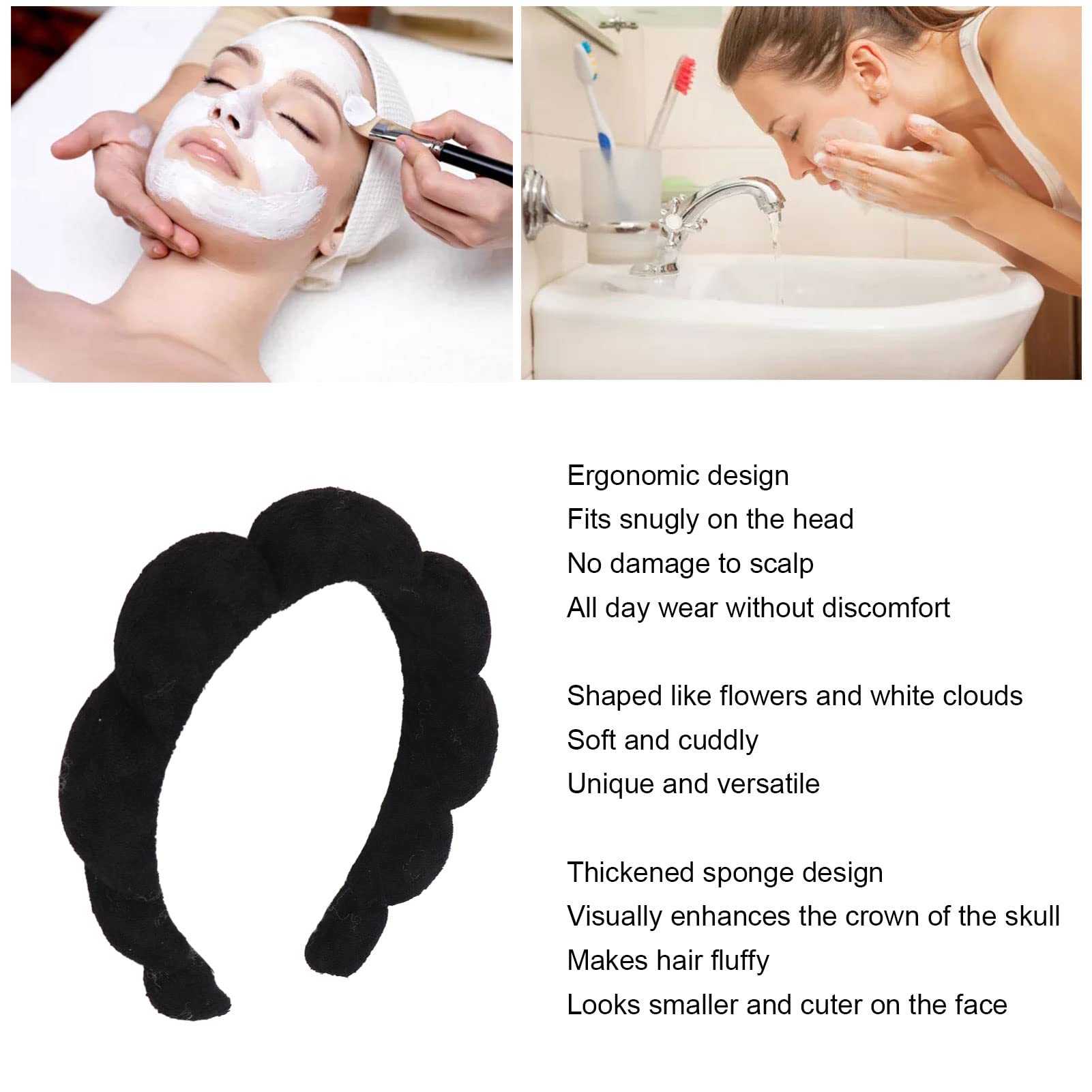 Soft Absorbent Facial Makeup Headband for Women - Cute SPA Headband for Yoga, Exercise & Skincare (Black) | Perfect for Spa Days, Gym Workouts & Beauty Routines