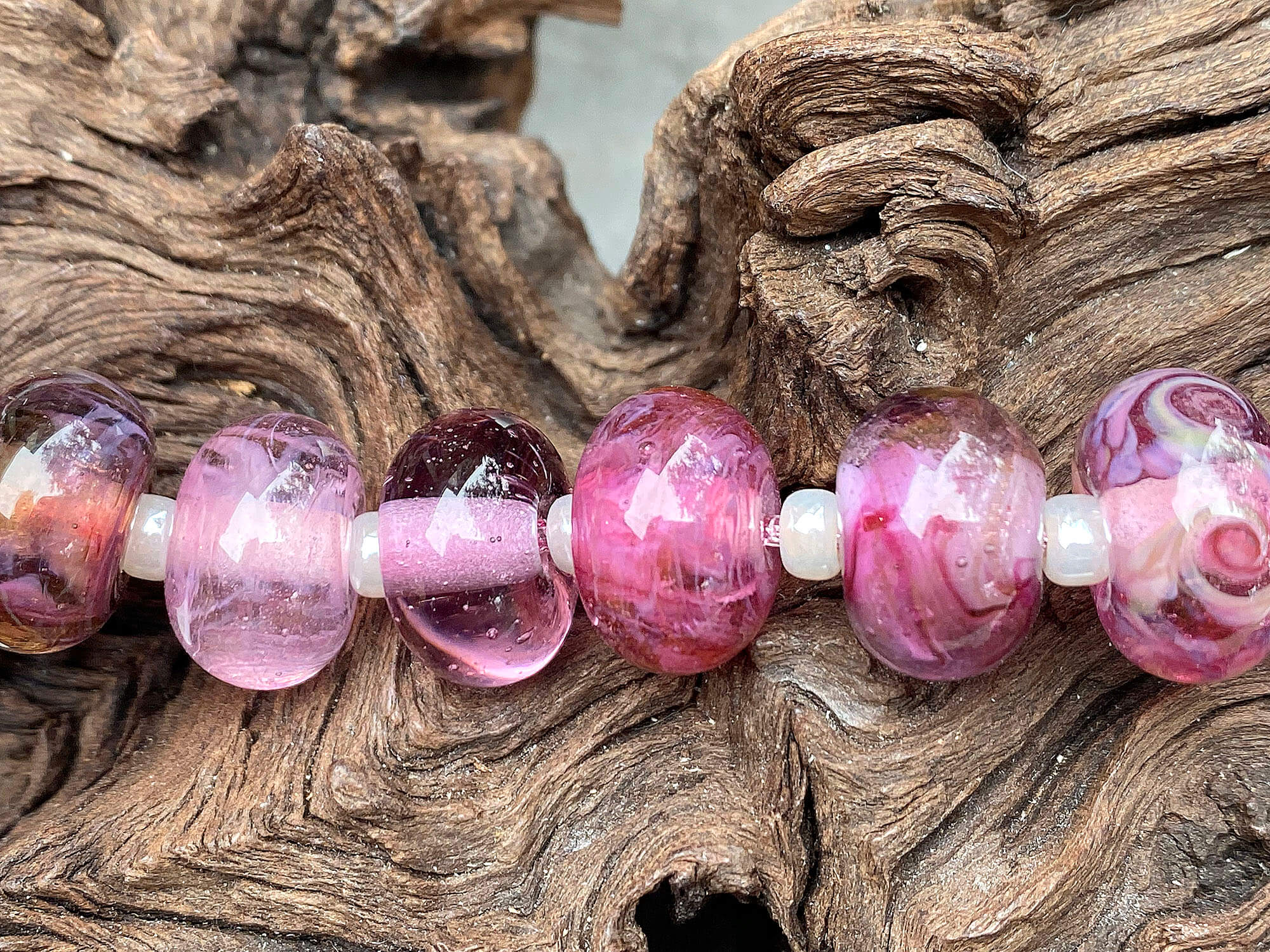10pcs Wild Berry Pink Shimmer Lampwork Glass Beads for Jewelry Making - DIY Bracelet, Necklace, Earrings Craft Supplies - Perfect for Boho, Handmade & Gift Projects