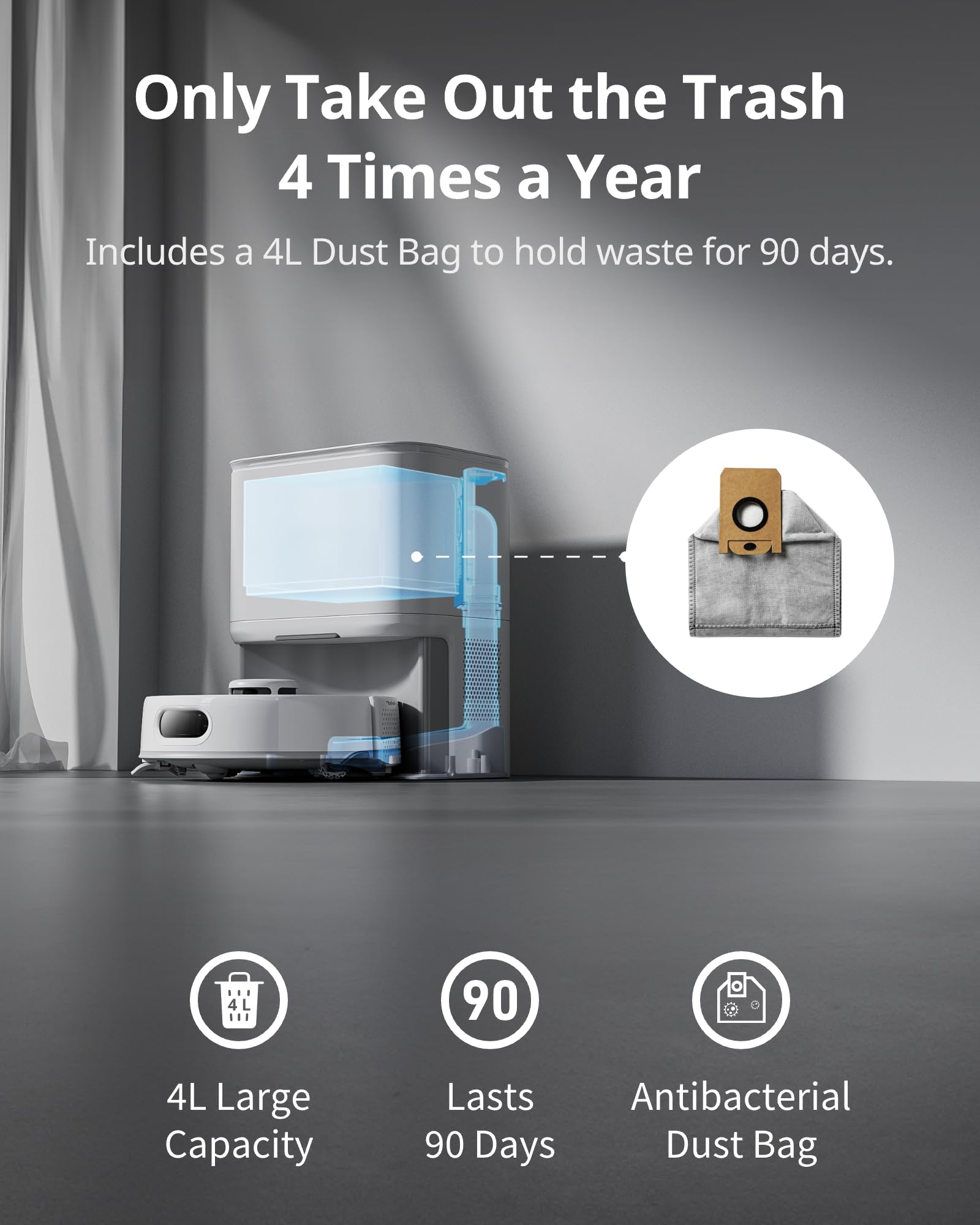 SwitchBot K10+ Pro Self-Emptying Robot Vacuum - 90 Days Hands-Free, Ultra Quiet Mini Vacuum with Strong Suction & Anti-Hair Tangle - Alexa/Siri/Matter Compatible (Hub 2 Required) - 2.4GHz WiFi - Perfect for Pet Hair, Hard Floors & Small Apartments