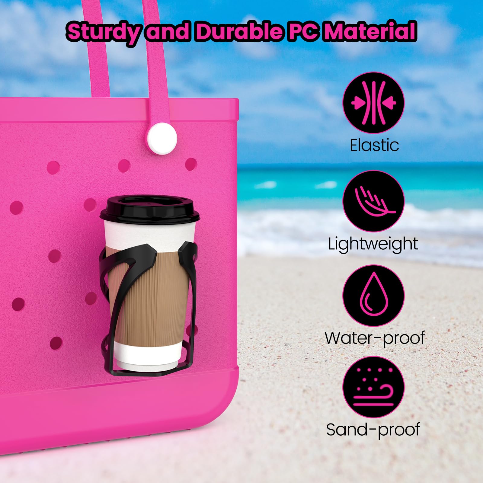 OUTXE 2 Pack Adjustable Cup Holder for Bogg Bag - Black Drink Holder Accessories with Insert Charm, Compatible with Bogg Bags & Beach Hole Bags - Perfect for Beach Trips, Pool Parties & Outdoor Adventures