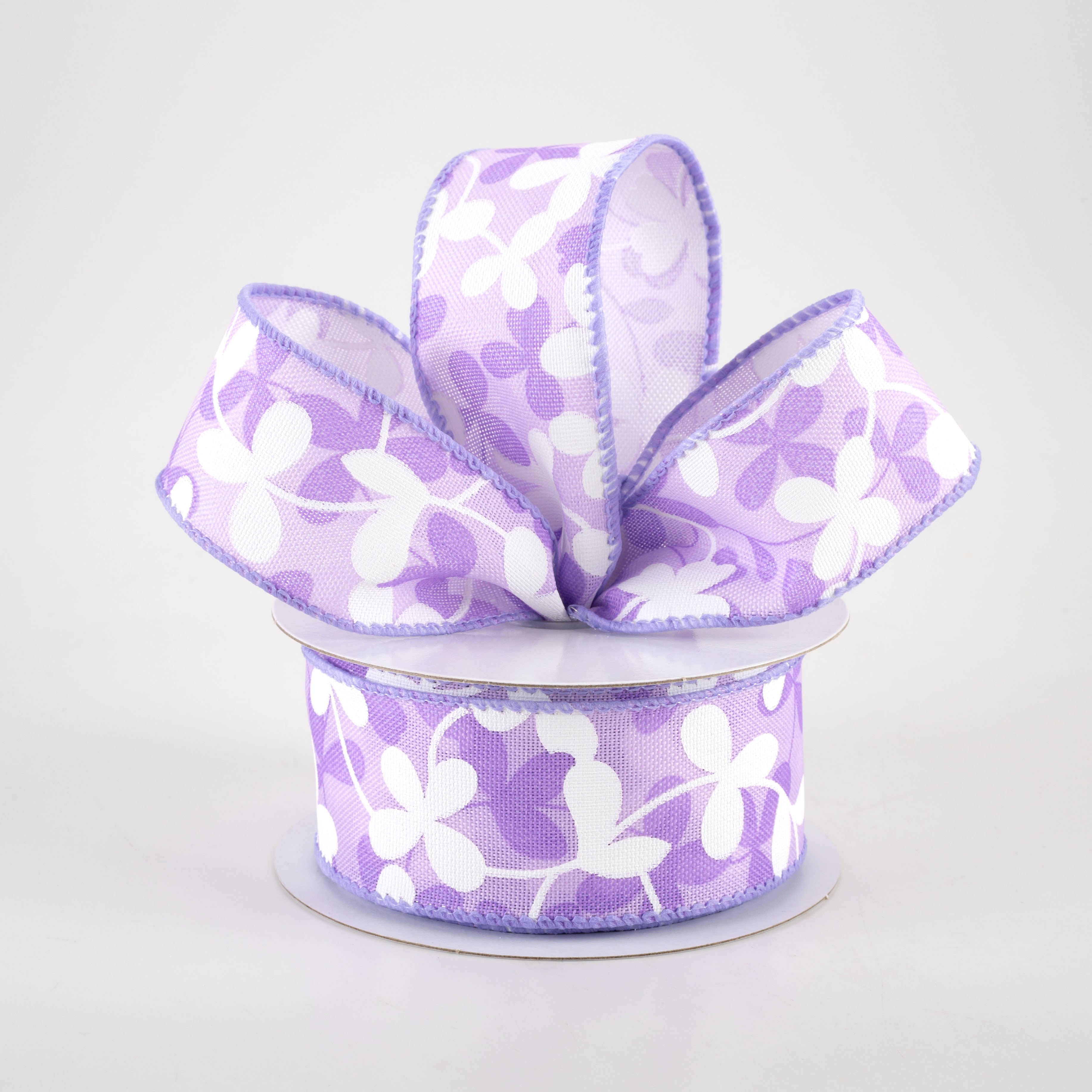 1.5 Inch Linen Clover Flowers Ribbon - Lavender Floral Craft Ribbon (10 Yards) for DIY Wedding Decor, Gift Wrapping & Scrapbooking