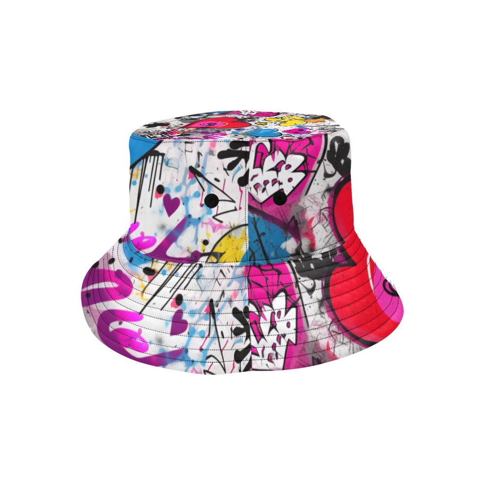 Trendy Graffiti Print Bucket Hat for Men & Women - Stylish Streetwear Fashion Accessory for Outdoor, Music Festivals & Summer Travel