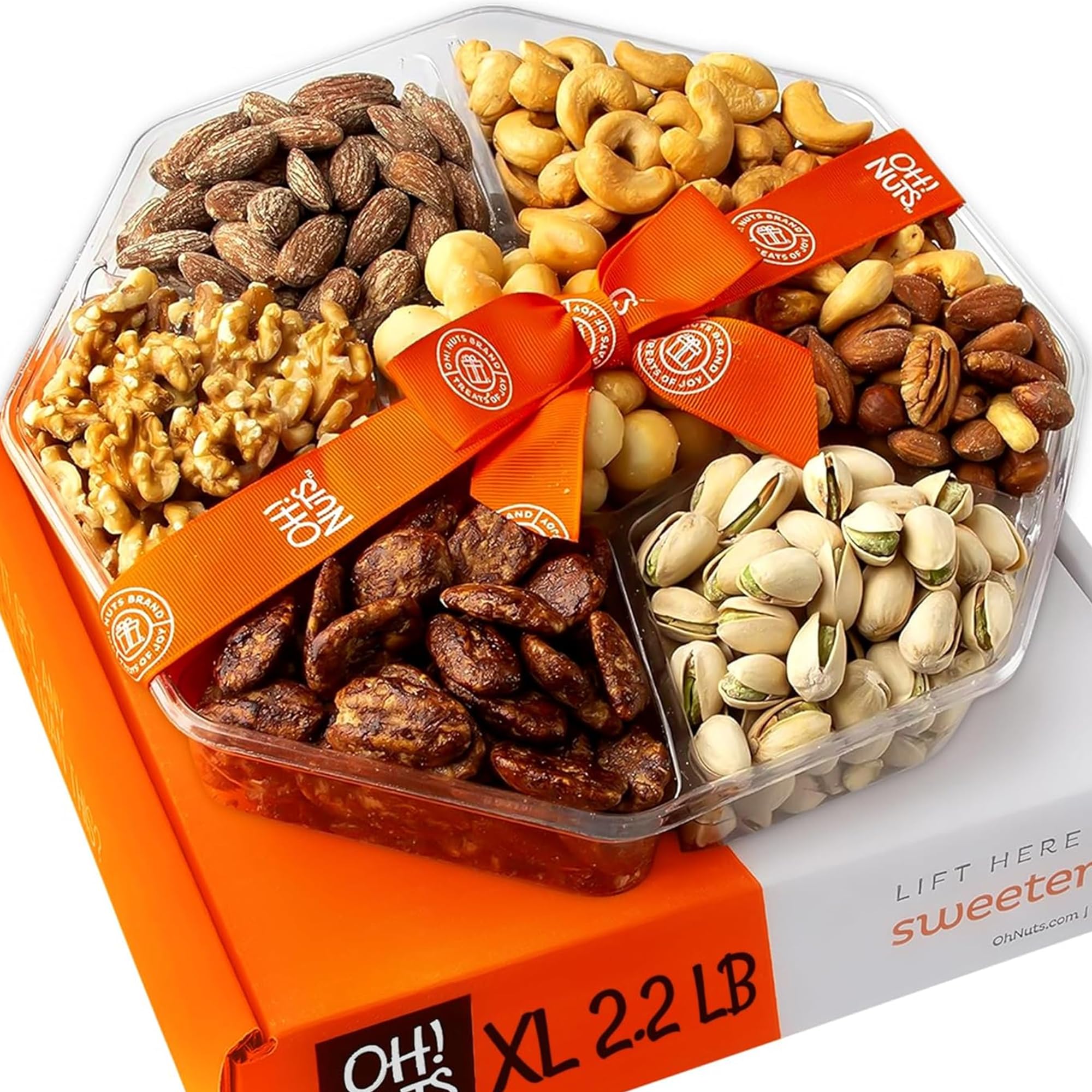 Premium 2.2 LB Mixed Nuts Gift Basket - 7 Variety Freshly Roasted Nut Collection for Holidays, Birthdays & Corporate Gifts - Luxury Snack Tray for Parties, Anniversaries & Office Events - Perfect Gourmet Gift for Men & Women (Oh Nuts) - Great for Holiday Entertaining, Office Snacking & Thoughtful Gift Giving