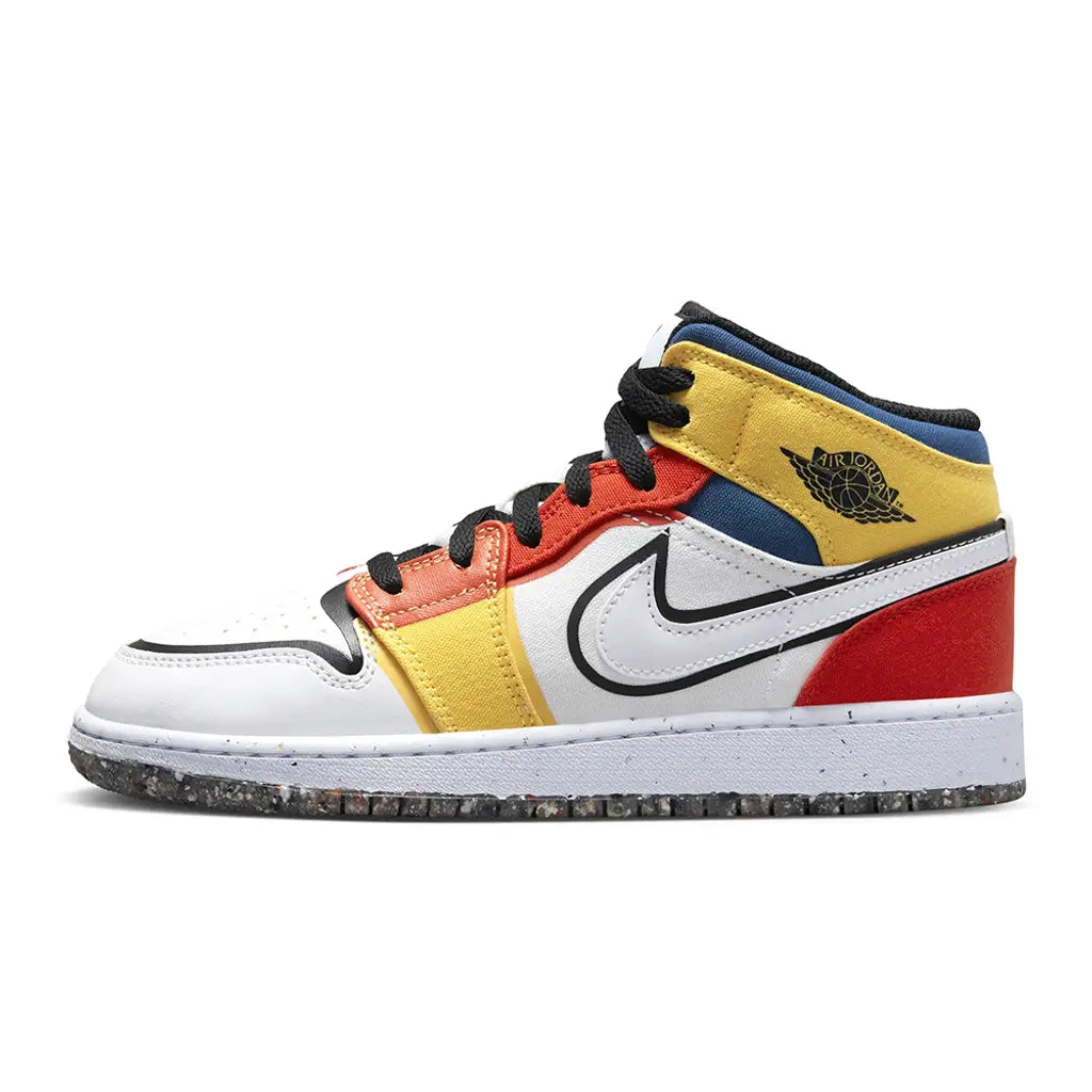 Nike Kids Air Jordan 1 Mid Basketball Shoes - White/Black/Red/Yellow/Blue - High Top Sneakers for Boys & Girls - Perfect for School, Sports & Casual Wear