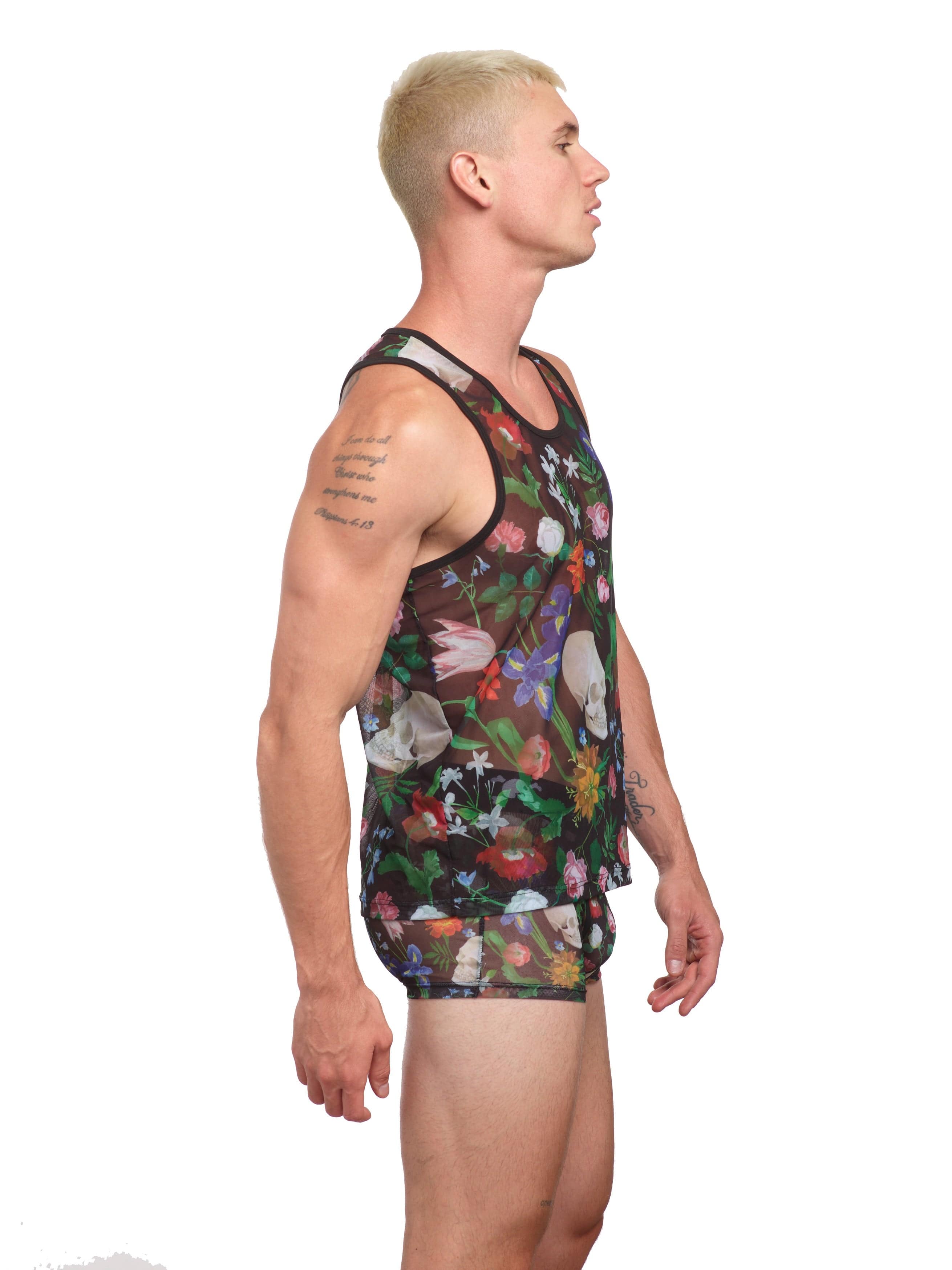 Dutch Floral Mesh Tank Top - Breathable Summer Women's T-Shirt for Casual Wear & Beach Outfits
