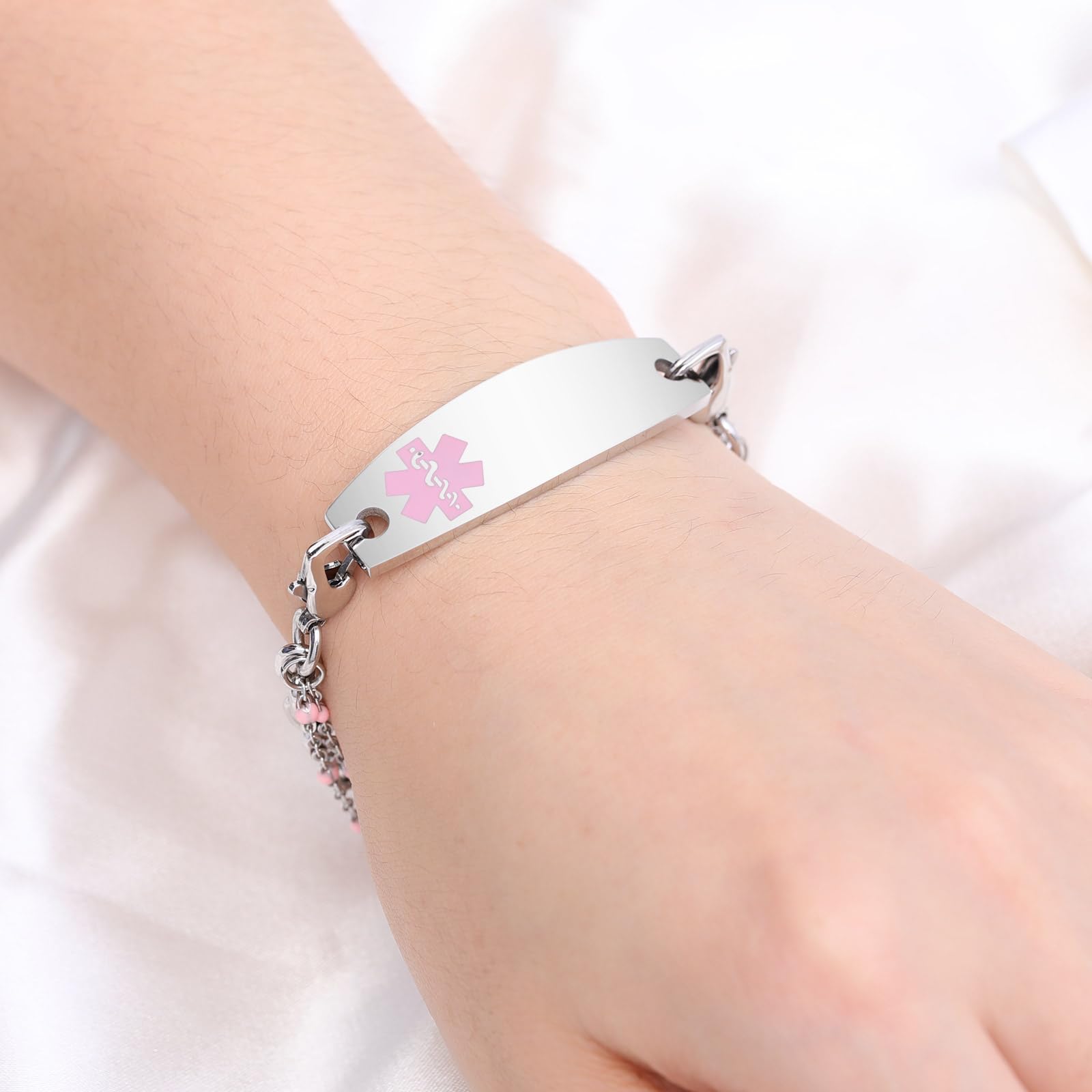 Custom Medical Alert Bracelet for Women - Free Engraving Stainless Steel Medical ID Bracelet with 3-Layer Chain (5.5-8.5 Inch Adjustable) - Perfect for Emergency Health Identification & Daily Wear