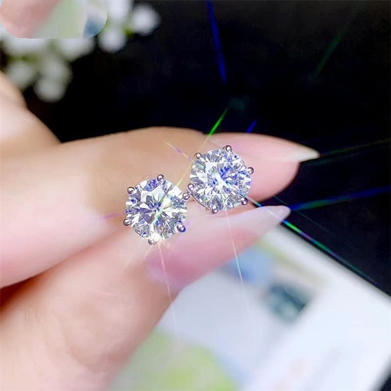 Moissanite Stud Earrings for Women - 0.5ct 5mm Round D Color High Clarity Diamond Simulant Earrings in Platinum Plated Sterling Silver | Perfect for Weddings, Parties & Everyday Elegance