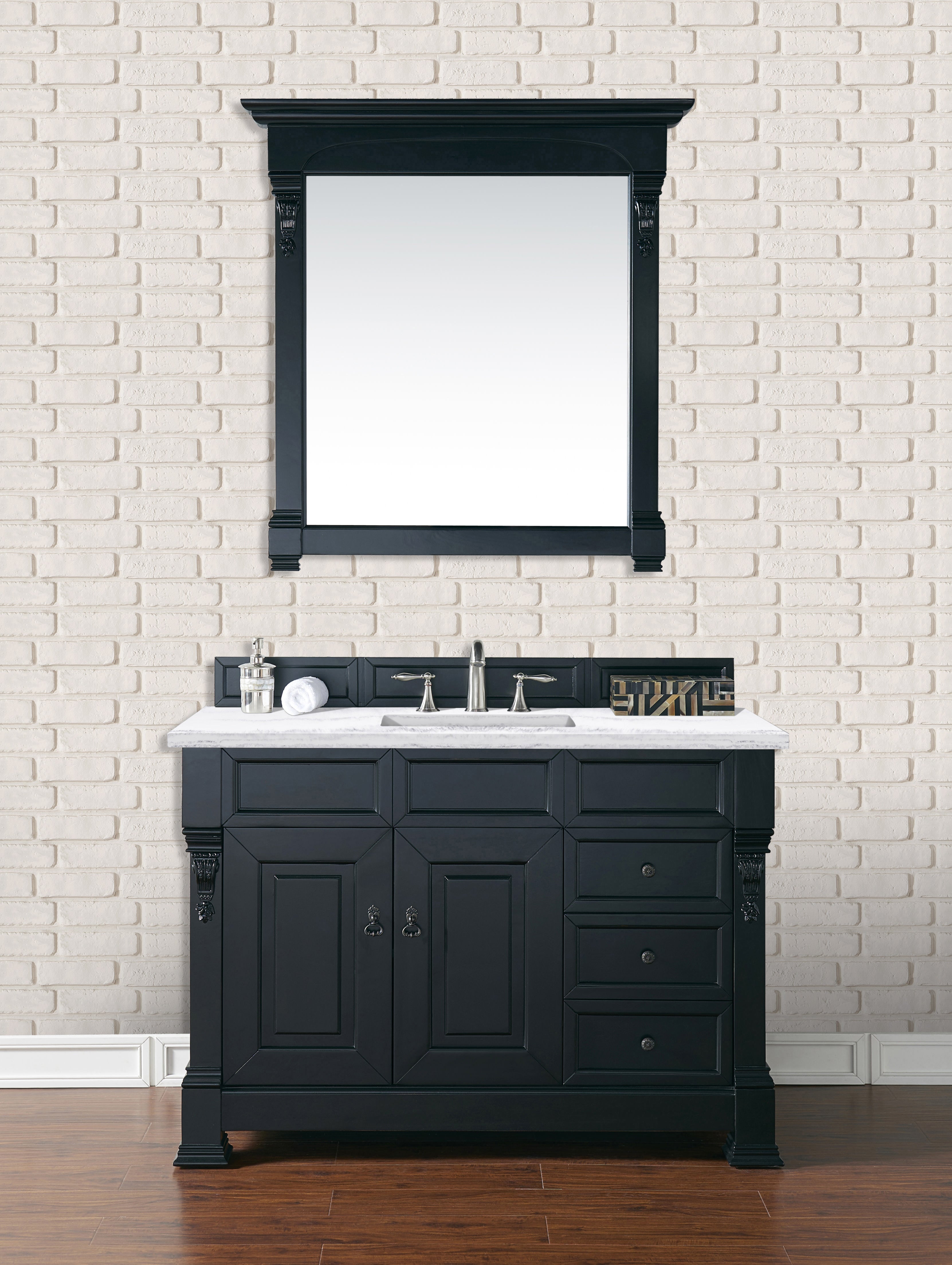 Brookfield 48 Inch Single Bathroom Vanity with Antique Black Finish & 3CM Arctic Fall Solid Surface Top - Perfect for Modern and Traditional Bathroom Designs