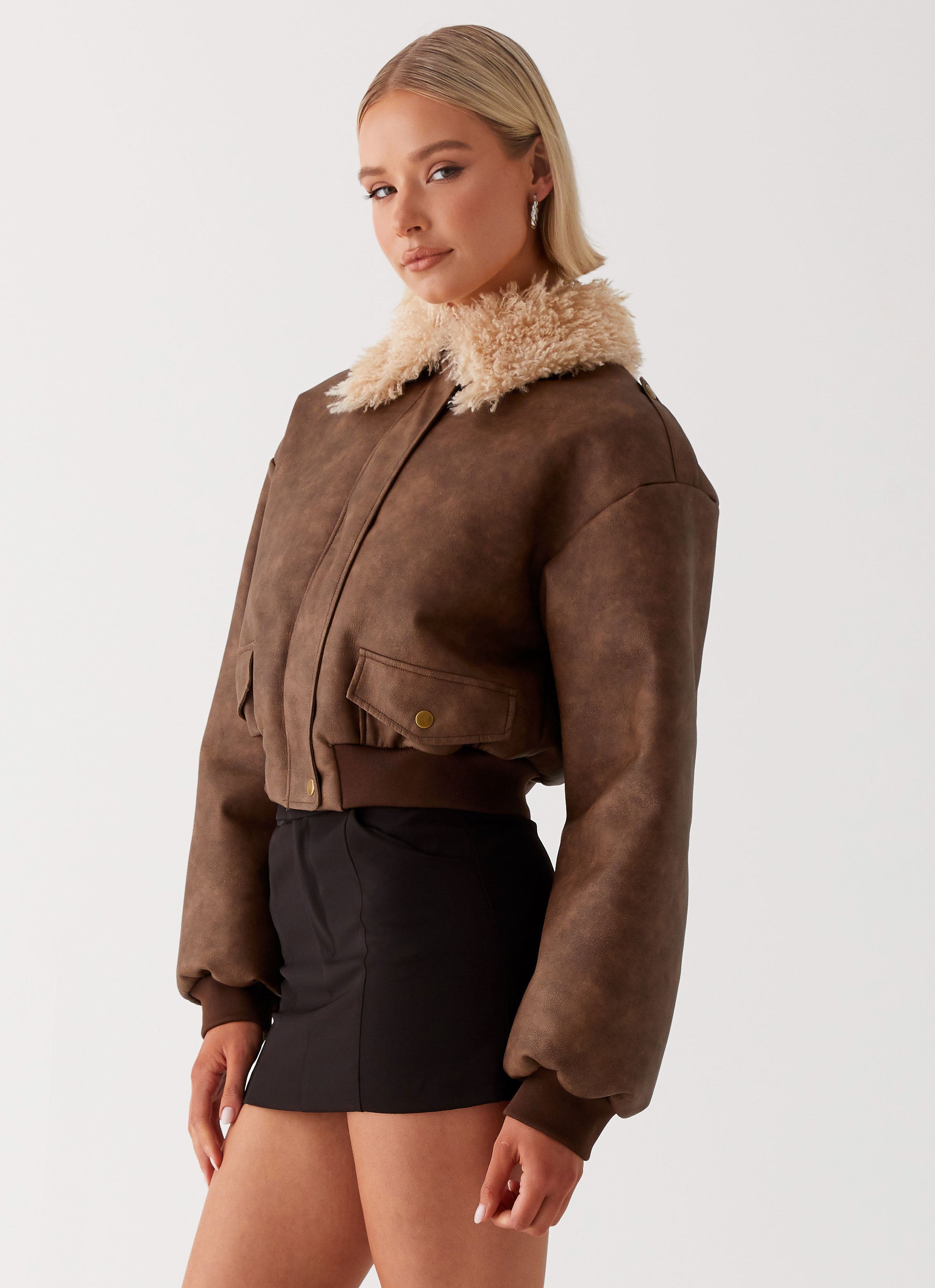 Aston Shearling Bomber Jacket for Men - Premium Brown Winter Coat | Warm & Stylish Outerwear for Cold Weather, Casual Wear & Outdoor Activities