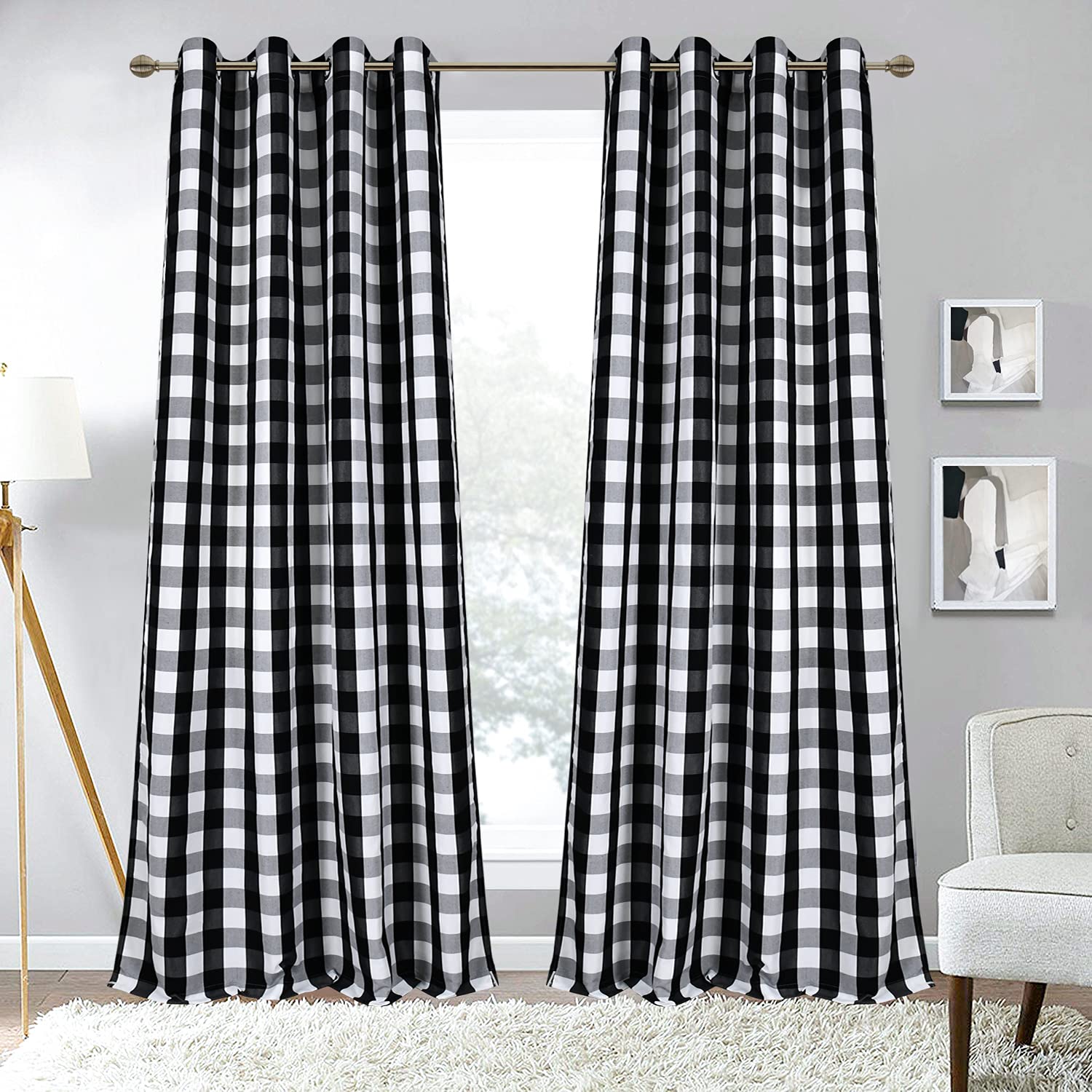 Black and White Buffalo Plaid Thermal Insulated Curtains - 52 x 108 Inches, 2 Panels - Energy Efficient Grommet Window Drapes for Bedroom, Living Room & Farmhouse Decor - Perfect for Winter Insulation & Rustic Home Styling