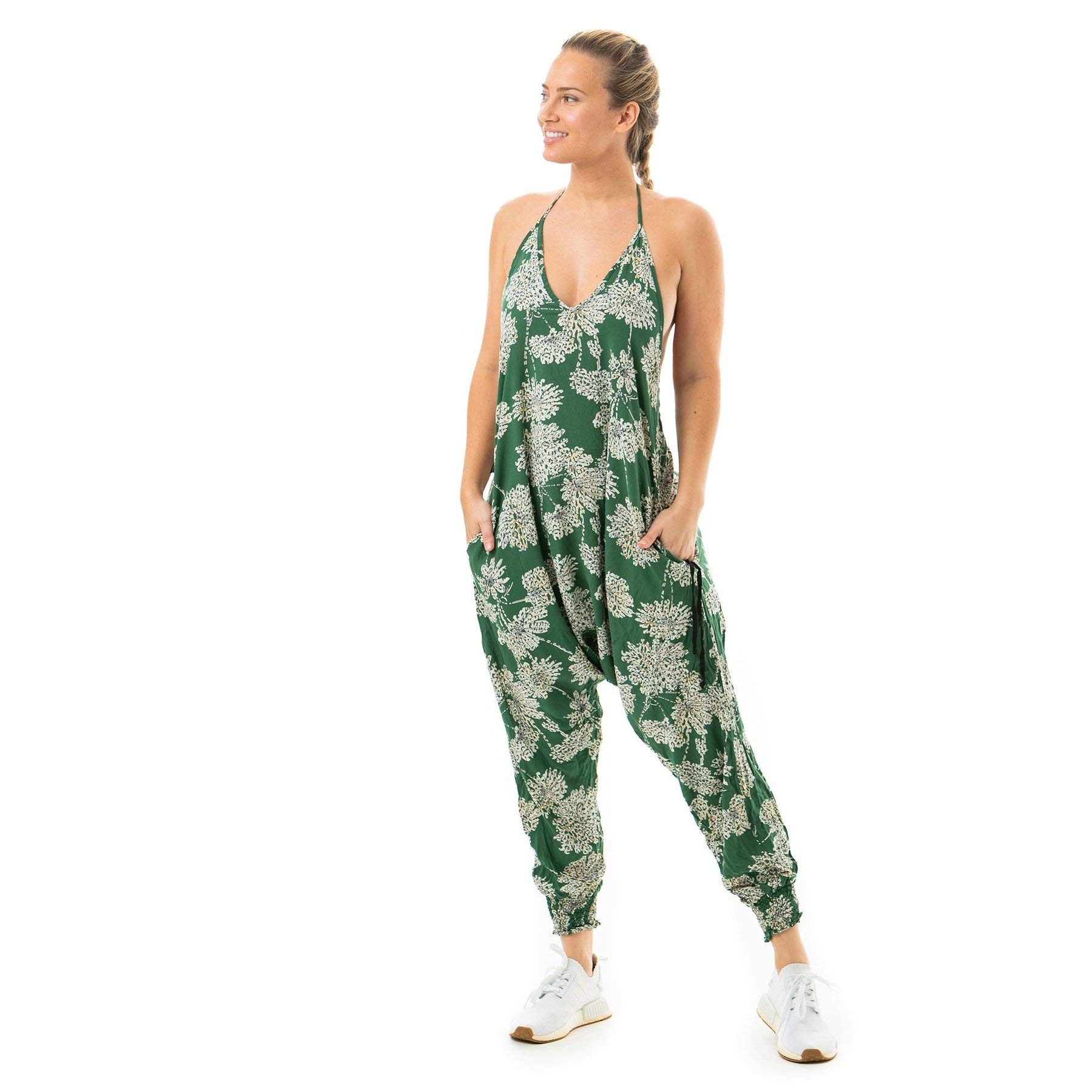 Buddha Pants Harem Jumpsuit for Women - Soft Cotton Comfortable Boho Jumpsuit with Pockets | Casual Summer Outfit for Yoga, Beach, Travel & Lounge Wear