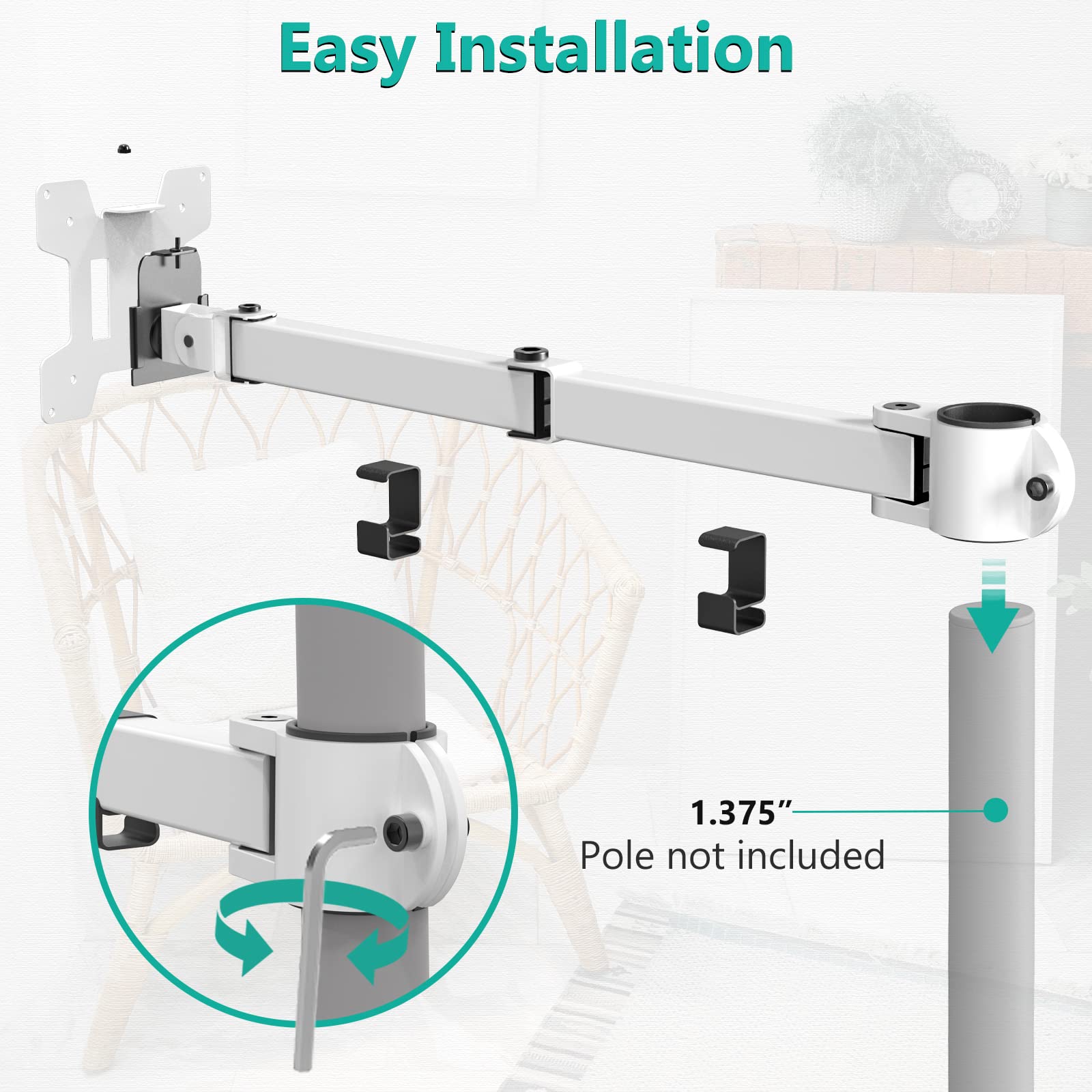 WALI Single Monitor Arm Stand - Fully Adjustable VESA Mount with 75x75/100x100mm Holes - Ergonomic Desk Clamp for 13-32