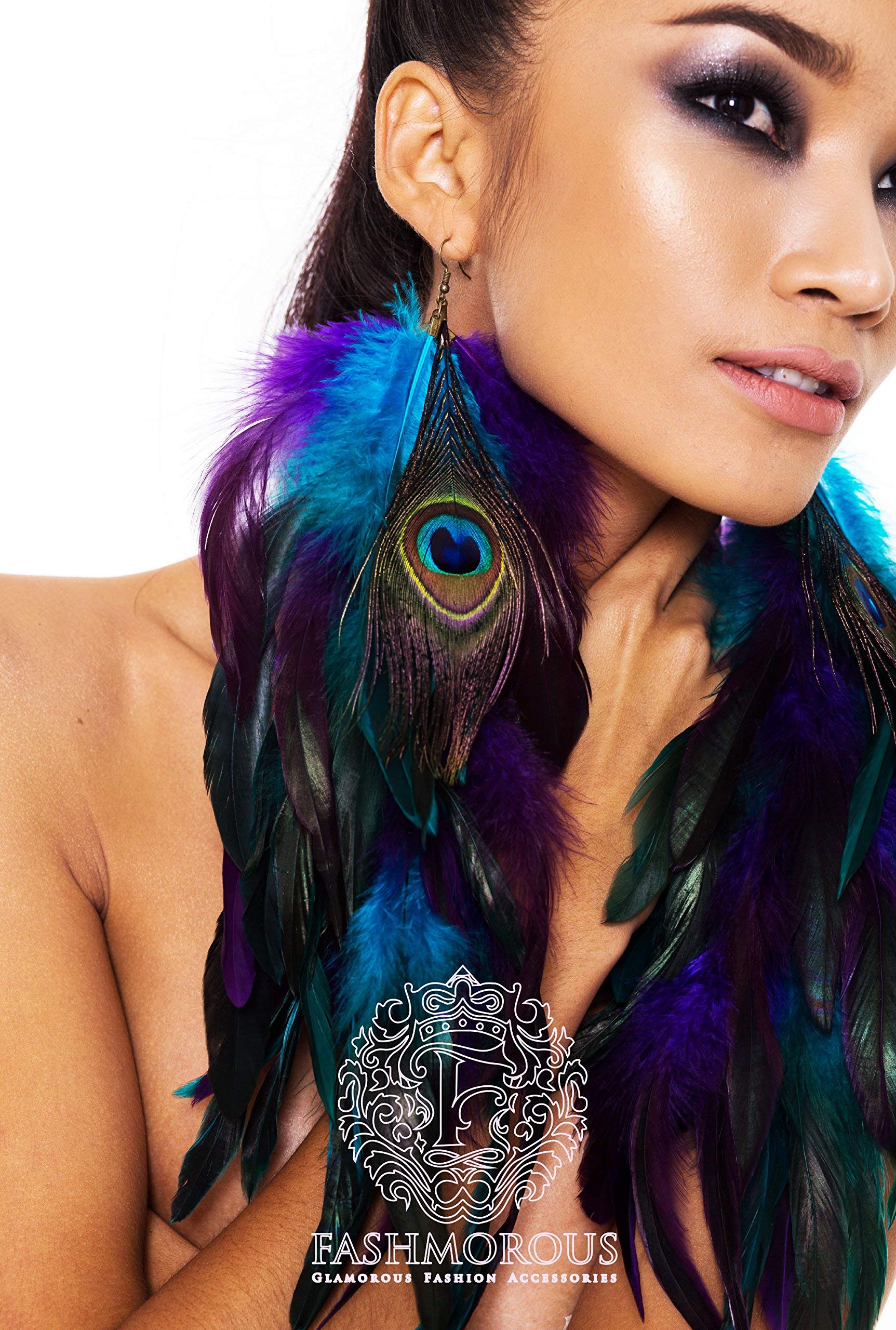 Peacock Feather Earrings for Women - Long Boho Dangle Earrings with Natural Feathers | Perfect for Festivals, Parties, and Boho Fashion Accessories