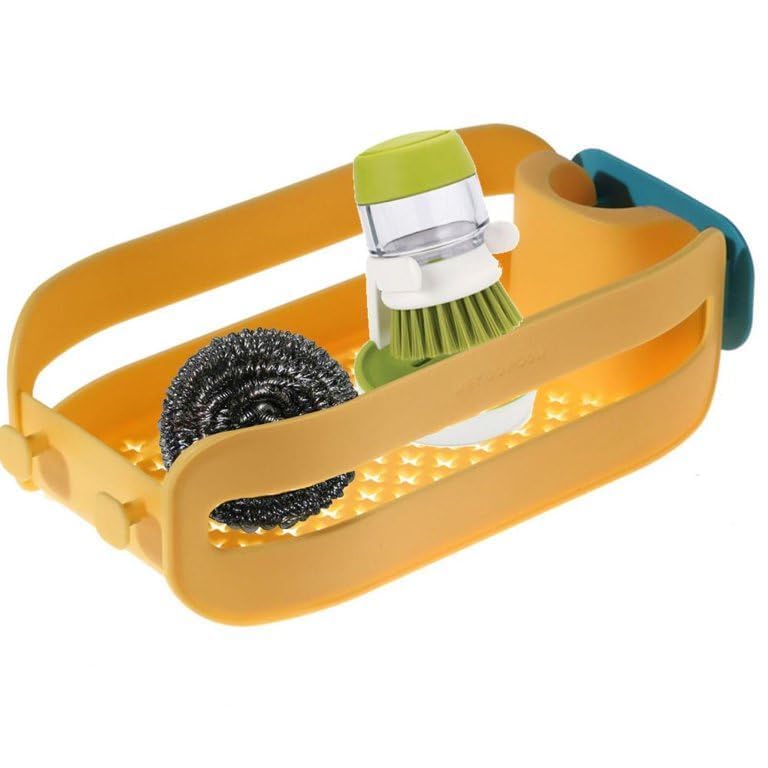 Arkit Plastic Faucet Drain Basket - Sink Organizer & Sponge Drain Rack with Wall Mount - Yellow | Kitchen Sink Storage for Sponges, Soap & Utensils | Perfect for Small Kitchens, RVs & Bathrooms
